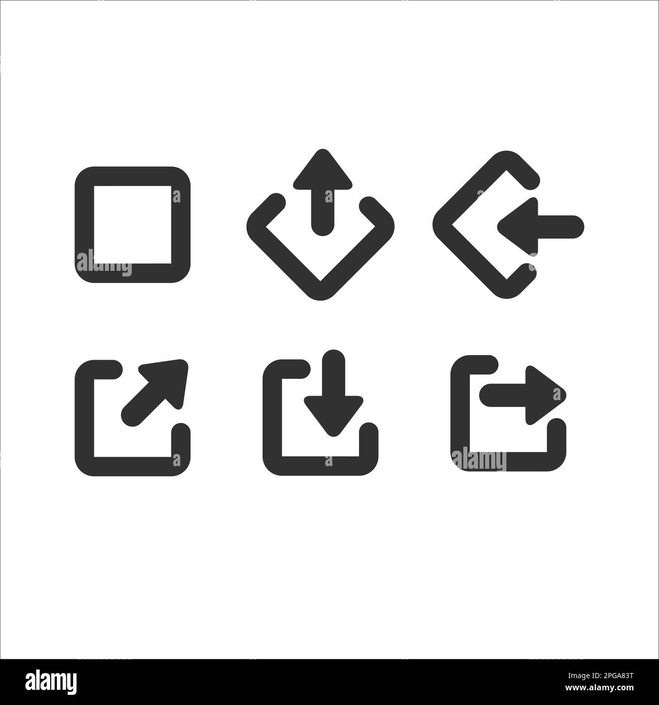 Square and arrow System User Interface UI Vector Icon Set. Log in log out upload download share icons. Stock vector illustration isolated on white Stock Vector