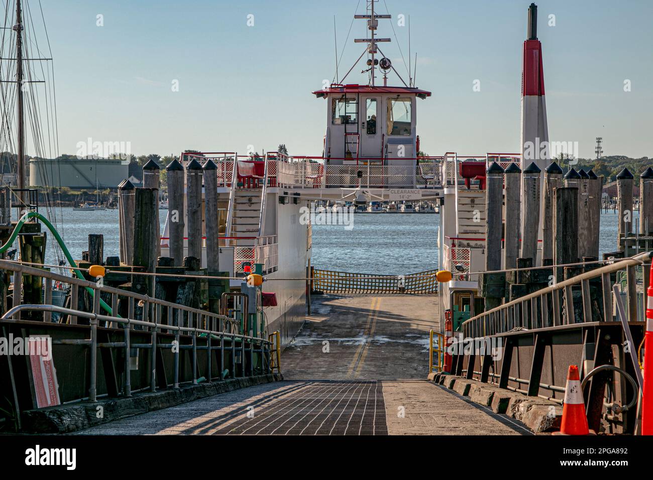 USA; Maine Portland; Commercial Street, Maine State Wharf, ferry boat, landing, embarkation