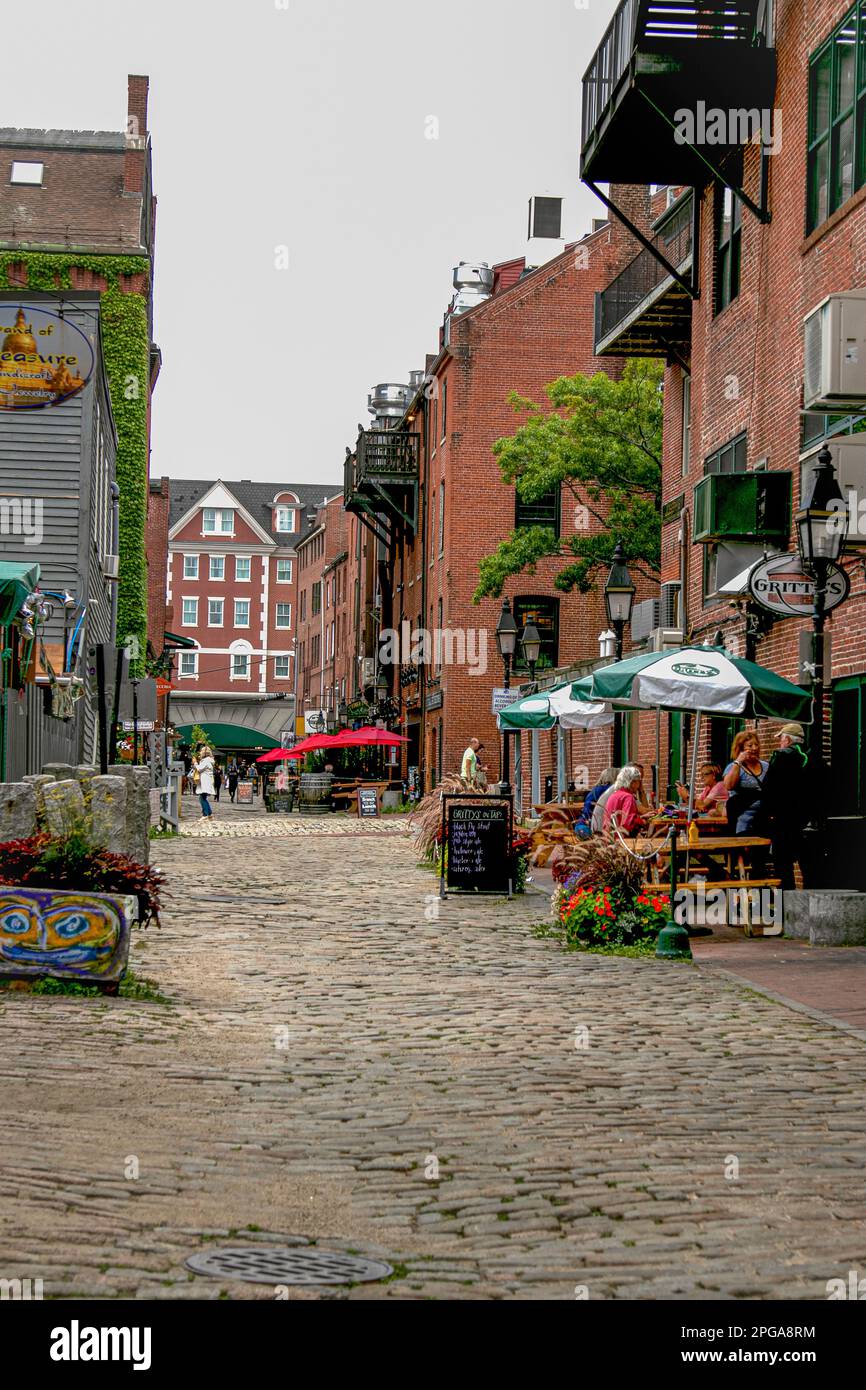USA; Maine Portland; Commercial Street; businesses on side streets
