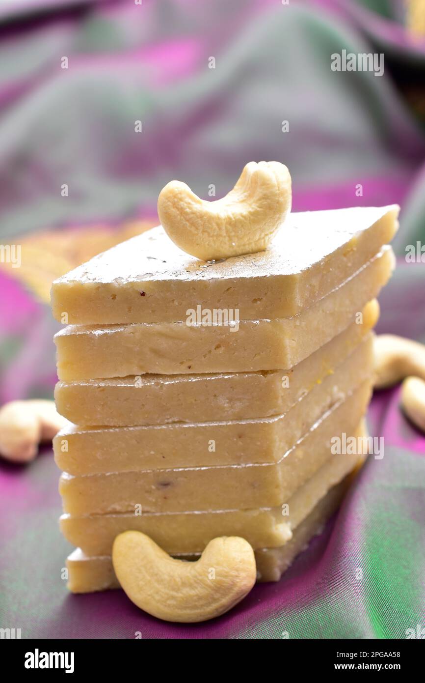 Closeup of kaju katli sweet, tradtional indian sweet Stock Photo