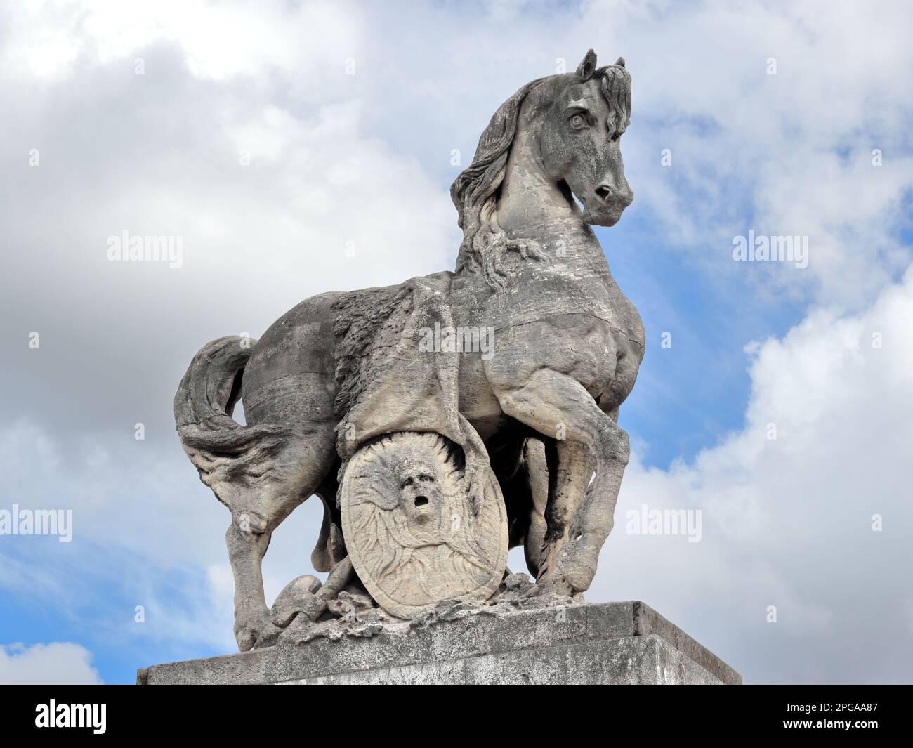 Equestrian statue Gallic Warrior by Antoine Preault on the Pont d'Iena bridge in Paris, France Stock Photo