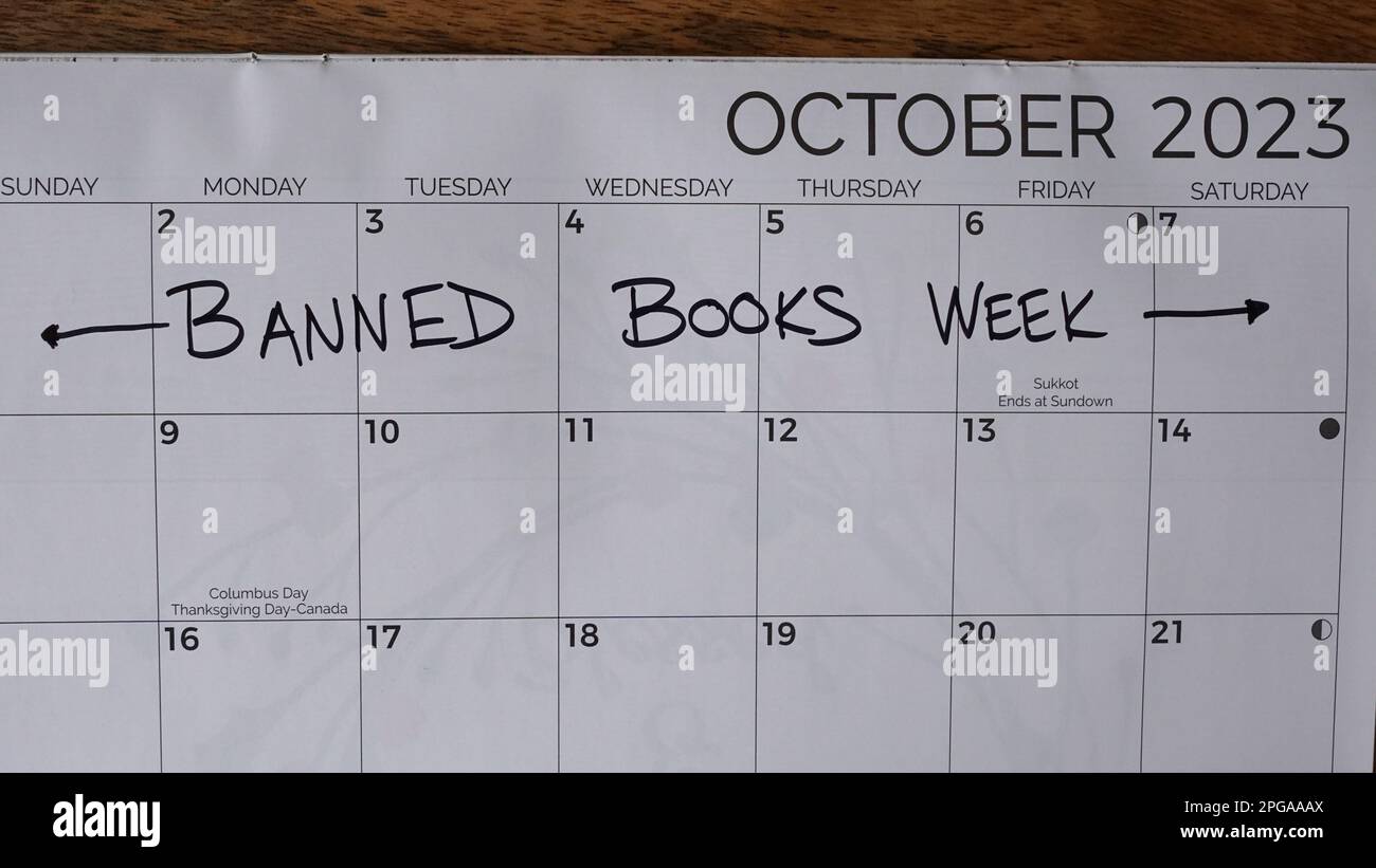 Banned Books Week marked on a calendar for the first week of October 2023 Stock Photo Alamy