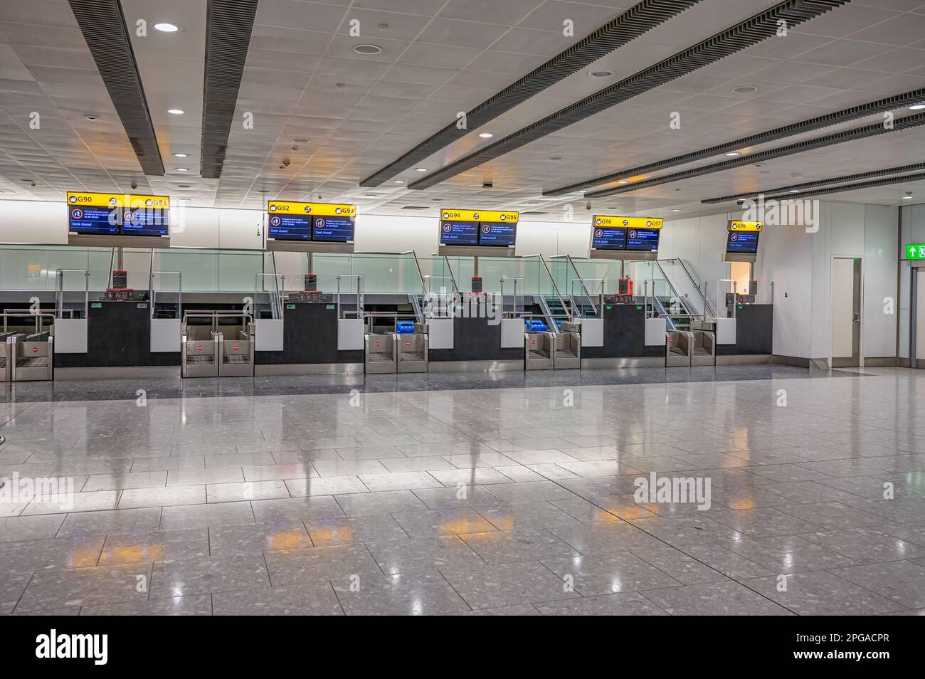HEATHROW AIRPORT, LONDON, 10TH MARCH 2023 Airport check in desks at