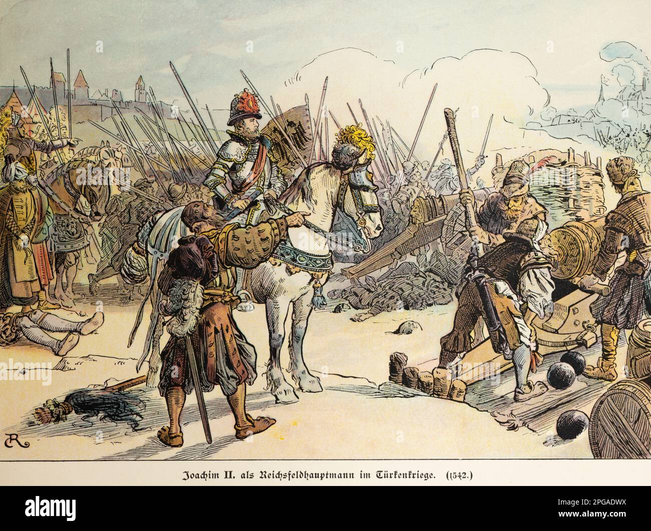 Emperial Colonel Joachim II commanding his army in the Turkish war, in