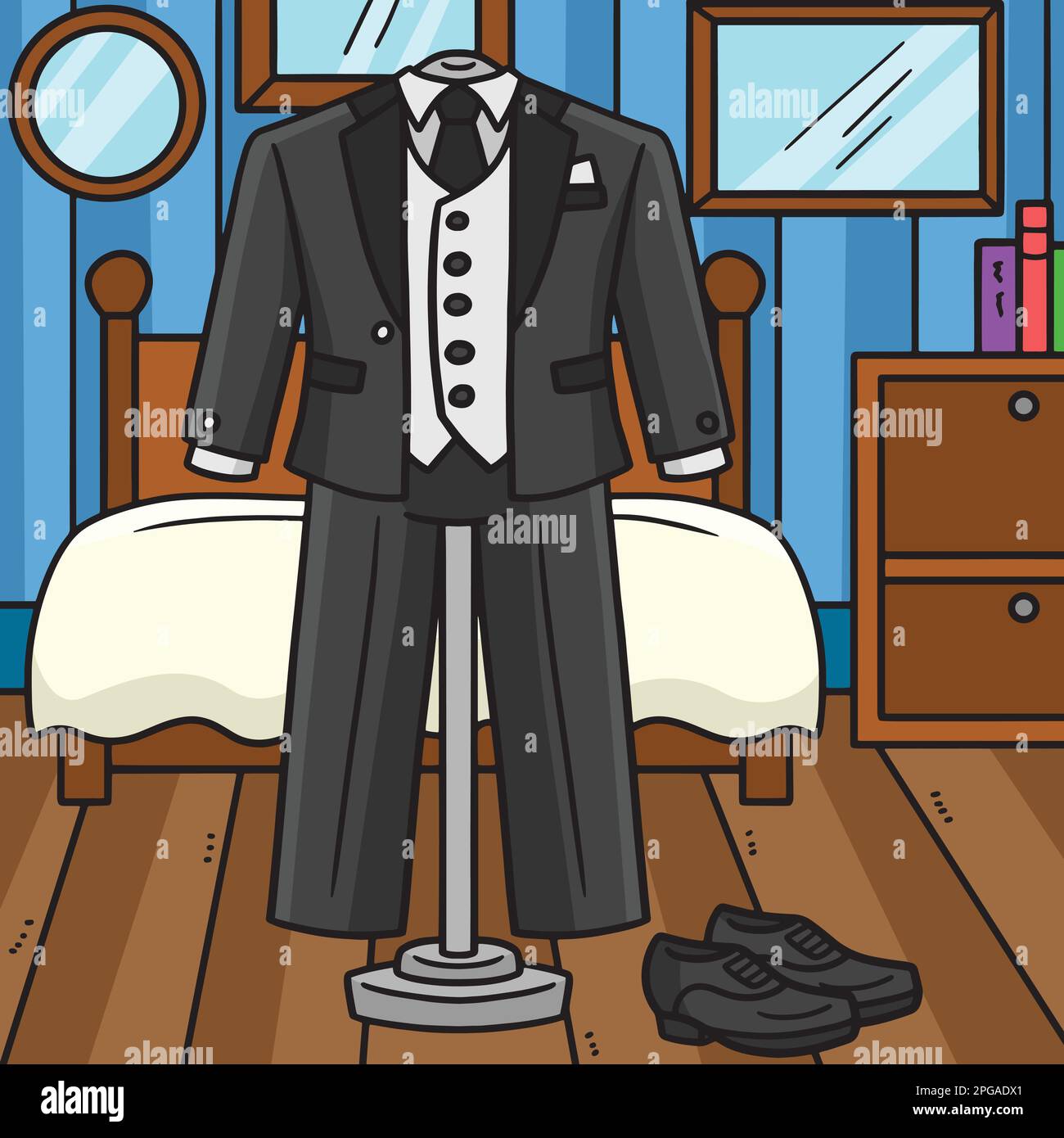Wedding Groom Suit Colored Cartoon Illustration Stock Vector Image ...
