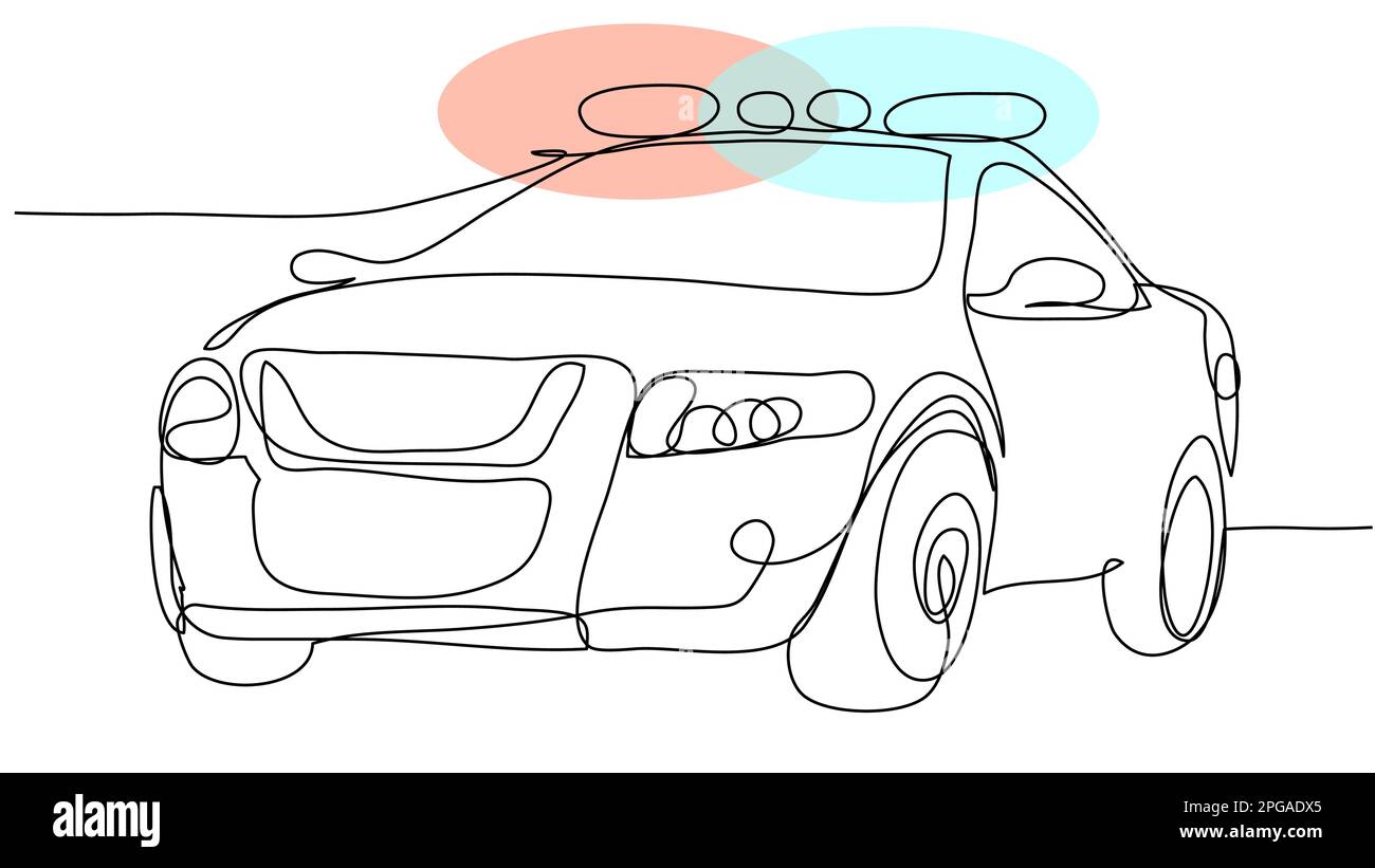 Police car with flashing flashing lights in one line on a white background. The concept of law and order, the prosecution of criminals and the impleme Stock Vector