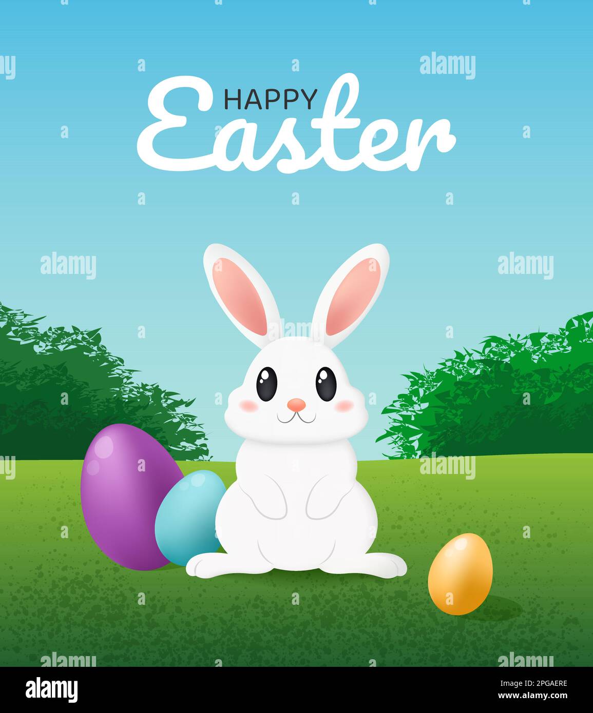 Happy Easter card with cute bunny and eggs Stock Vector Image & Art - Alamy