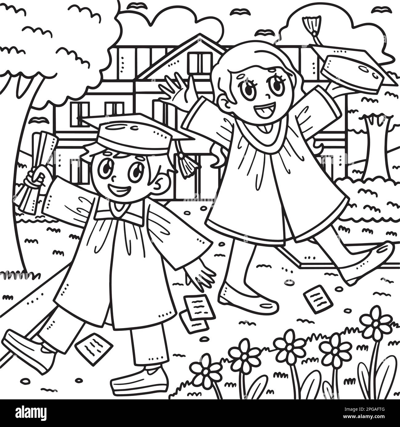 Happy Graduation Day Coloring Page for Kids Stock Vector Image & Art