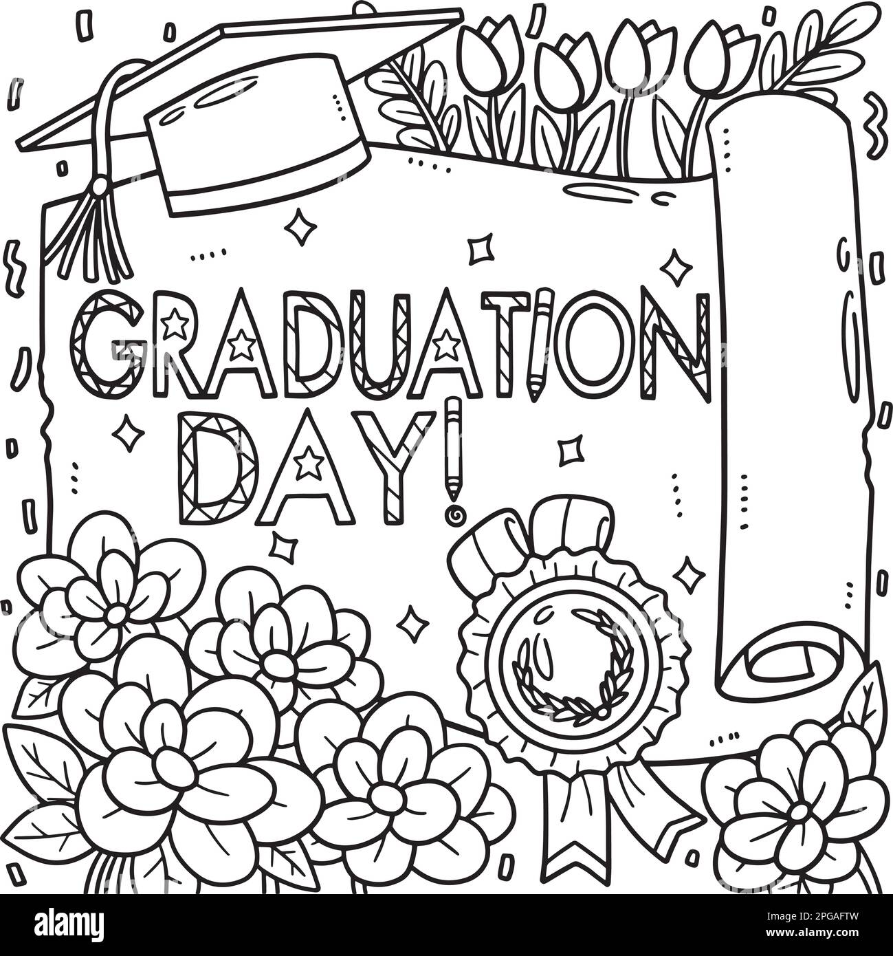 Graduation Day Coloring Page for Kids Stock Vector Image & Art - Alamy