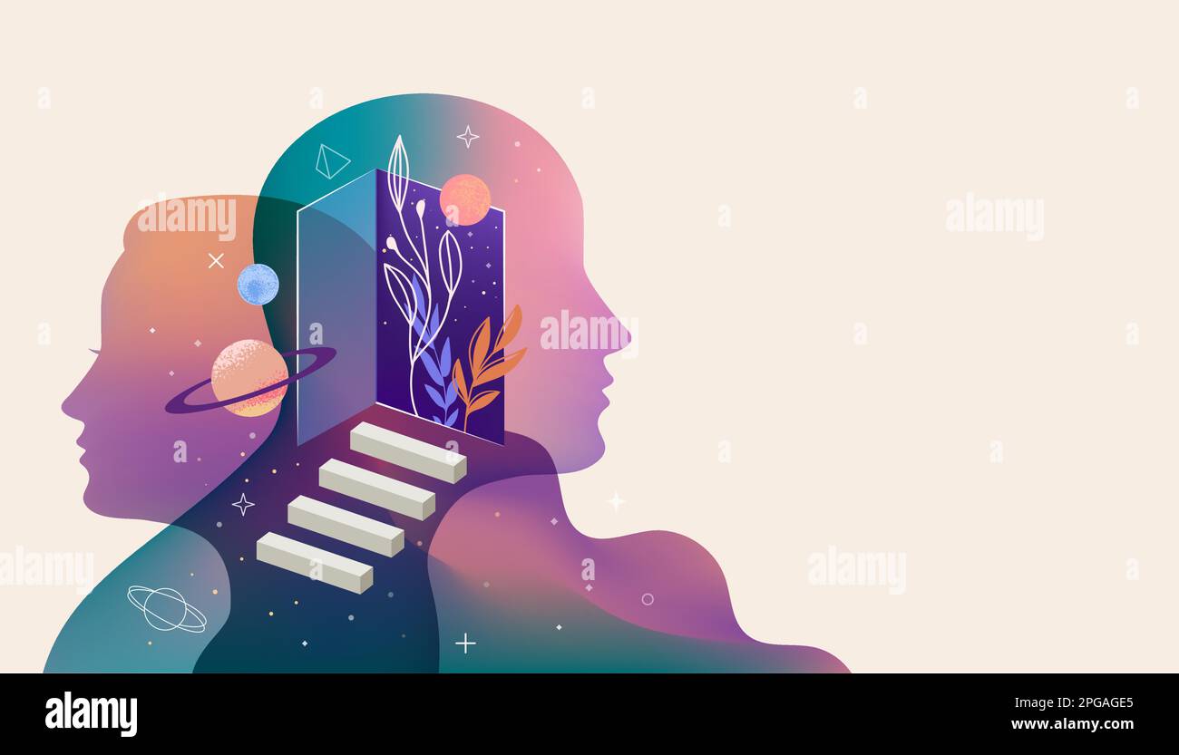 Psychology, Dream, Mental Health concept illustration. Brain