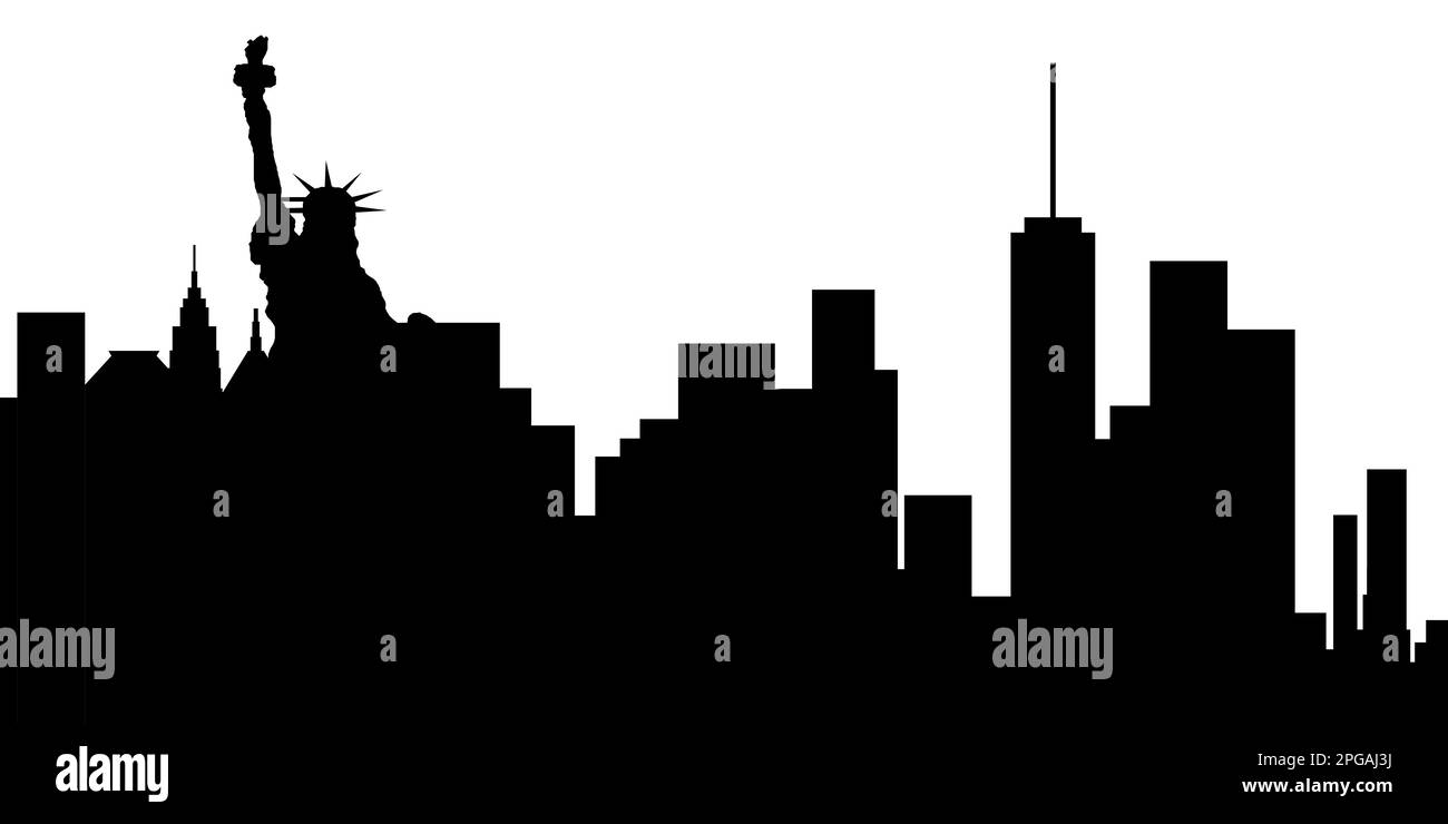 Horizontal banner of New York skyline. Black silhouette skyline of New ...