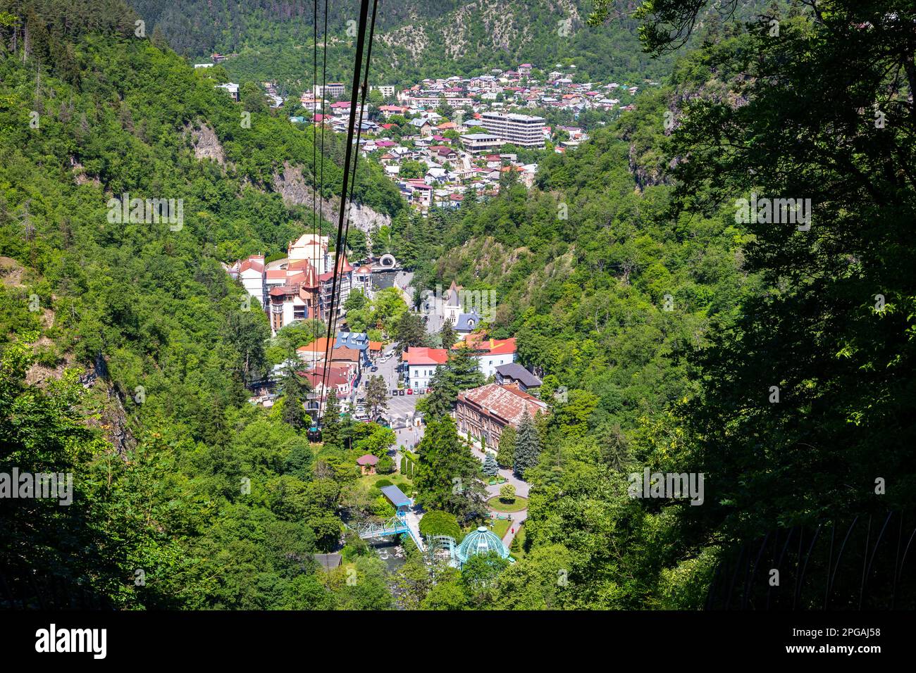Borjomi Town Aerial View Seen From Cable Car Above The City Resort