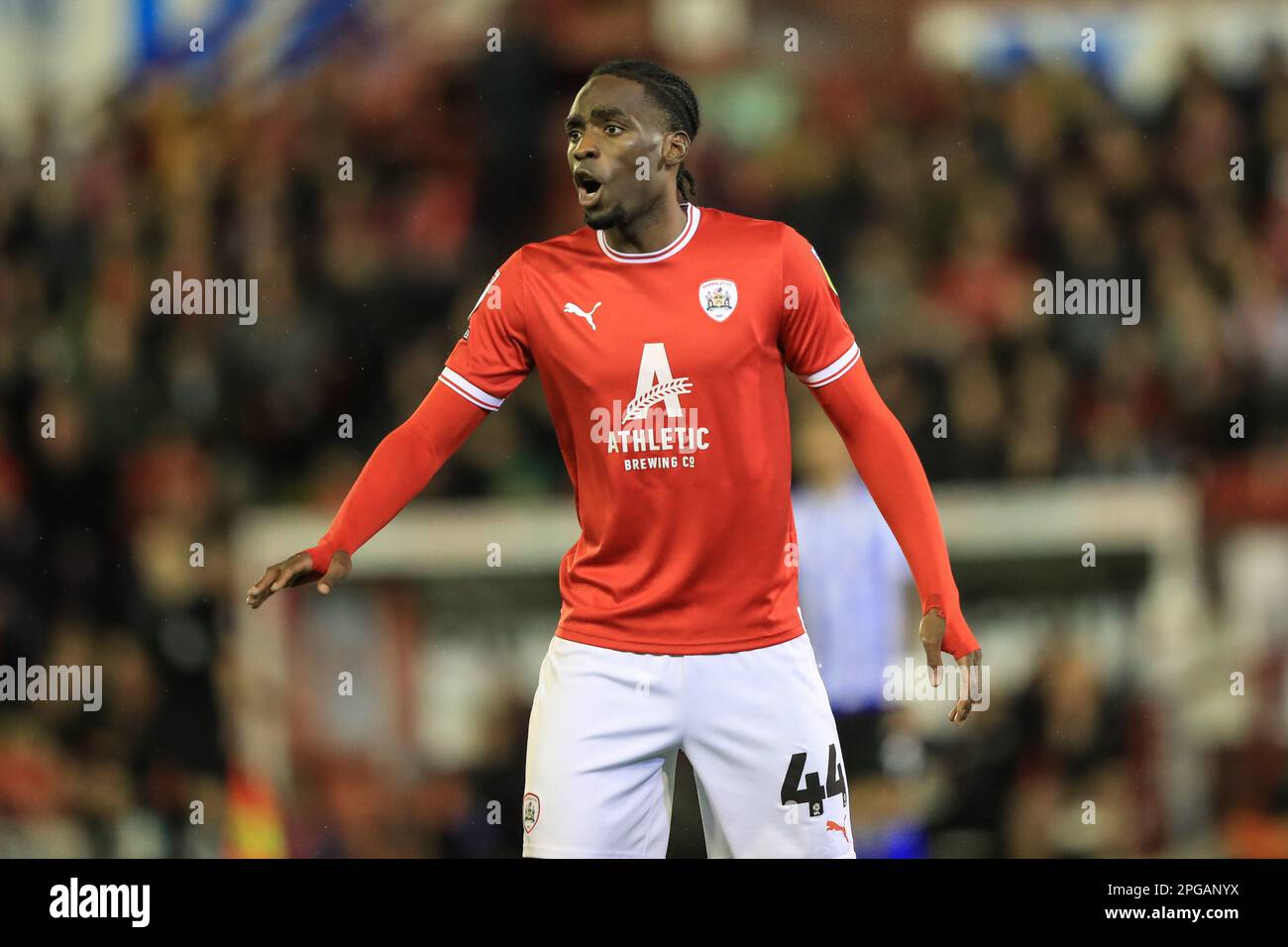 Devante Cole #44 of Barnsley during the Sky Bet League 1 match Barnsley vs Sheffield Wednesday at Oakwell, Barnsley, United Kingdom, 21st March 2023  (Photo by Alfie Cosgrove/News Images) Stock Photo