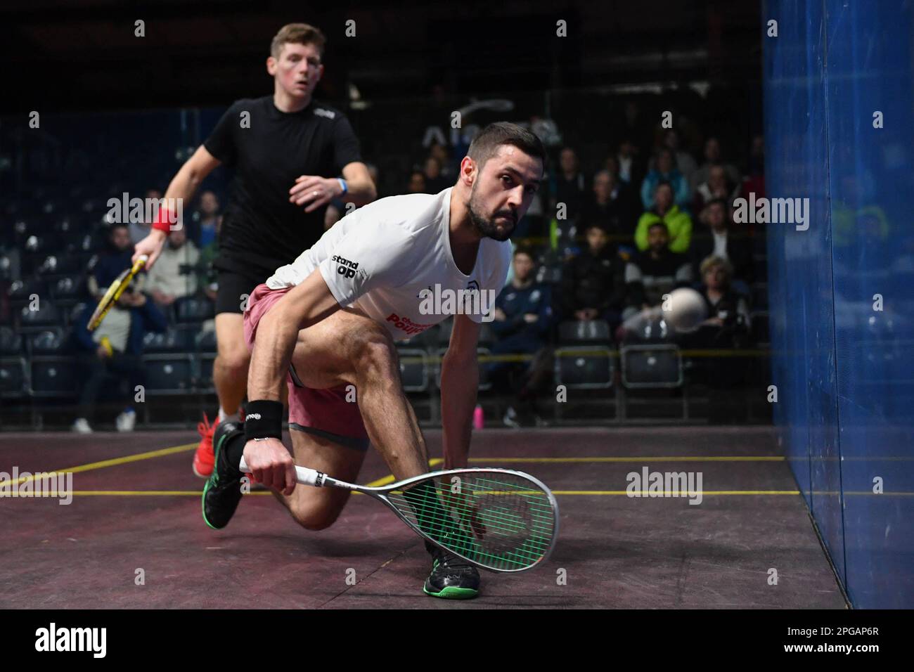 London, UK on 21 March 2023. Youssef Soliman (Egypt) vs Greg Lobban (Scotland) in the in round one of the Optasia Squash Championship at The Wimbledon Club, London, UK on 21 March 2023. Photo by Phil Hutchinson. Editorial use only, license required for commercial use. No use in betting, games or a single club/league/player publications. Credit: UK Sports Pics Ltd/Alamy Live News Stock Photo