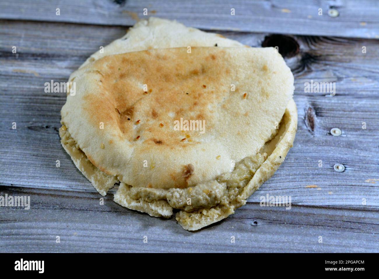 Shami Syrian flatbread filled with traditional Egyptian Baba Ghanoush