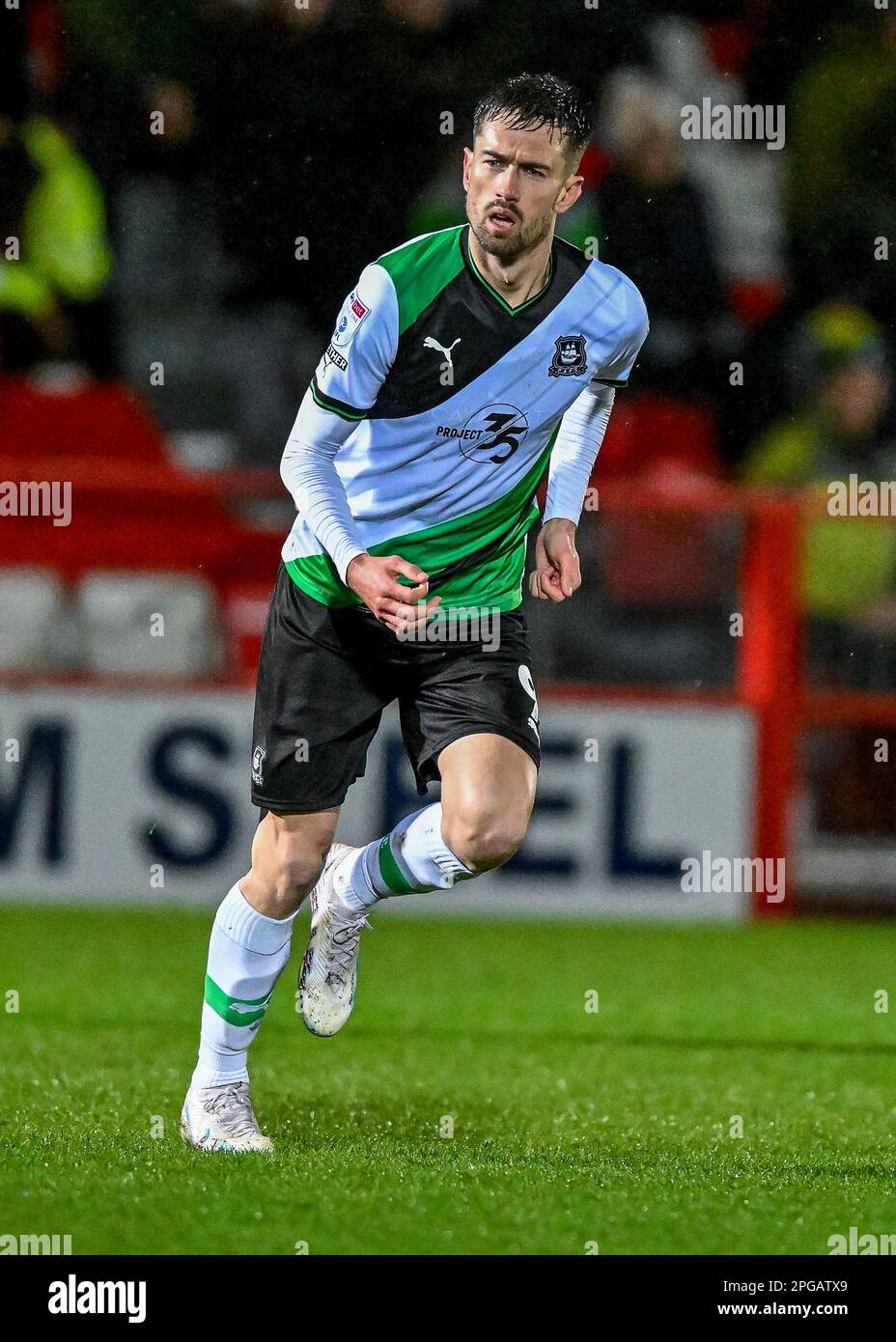 Ryan Hardie #9 of Plymouth Argyle  during the Sky Bet League 1 match Accrington Stanley vs Plymouth Argyle at Wham Stadium, Accrington, United Kingdom, 21st March 2023  (Photo by Stan Kasala/News Images) Stock Photo