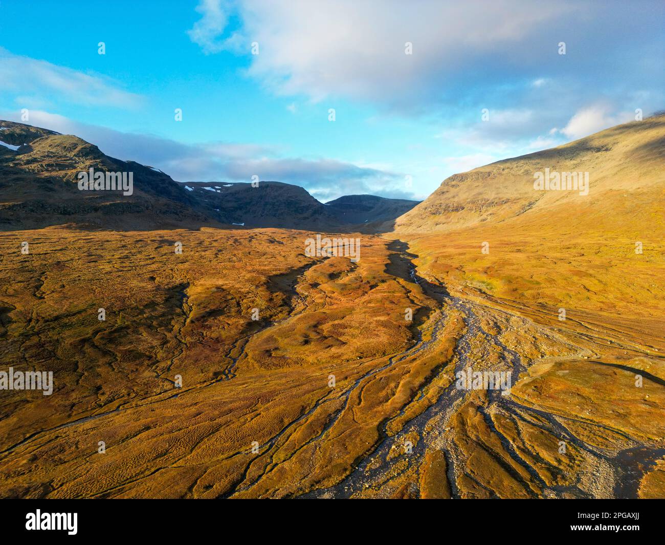 Mountains and rivers around Viterskalet Mountain Hut, Lapland, Sweden ...