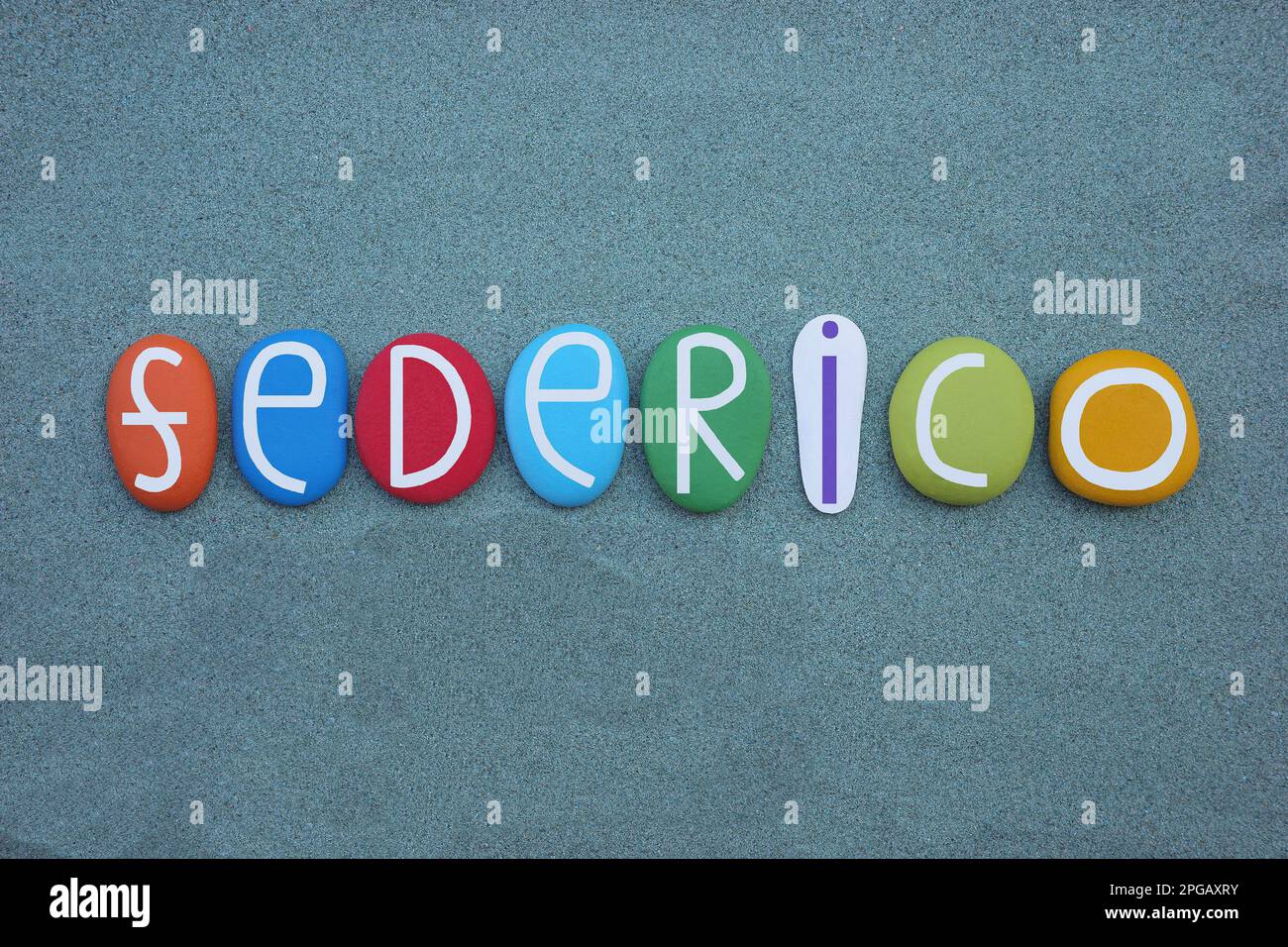 Federico, latin masculine given name composed with hand painted multi