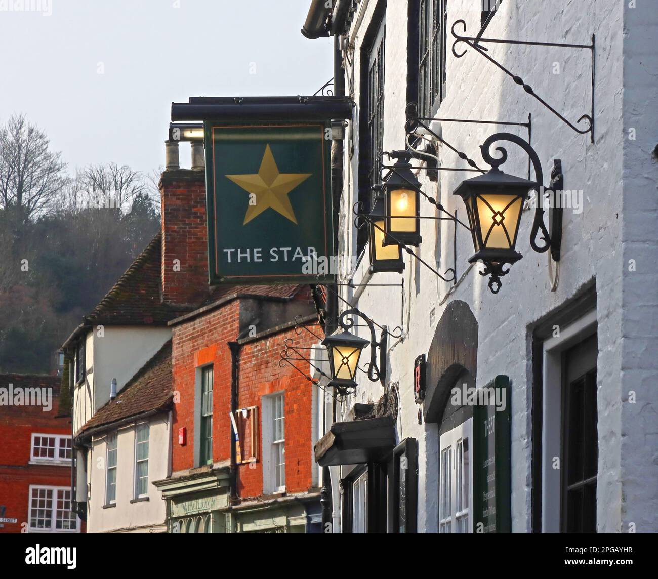The Star Inn (CAMRA award winning) pub & buildings, in Church Street, Godalming, Waverley, Surrey, England, UK, GU7 1EL Stock Photo