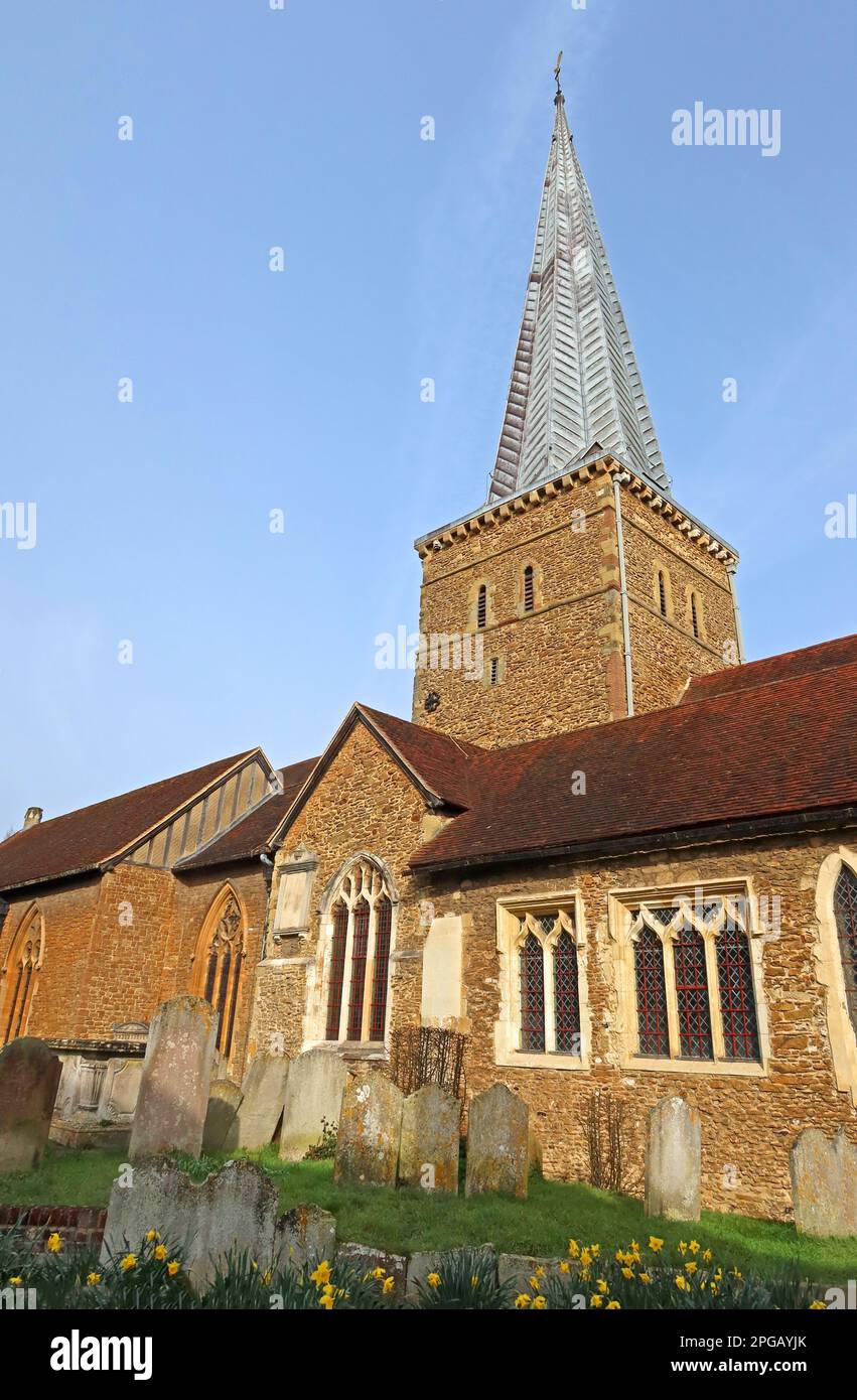 St Peter & Paul sandstone church, Borough Rd, Godalming, Surrey, England, UK, GU7 2AG from grave yard - Grade I listed building Stock Photo
