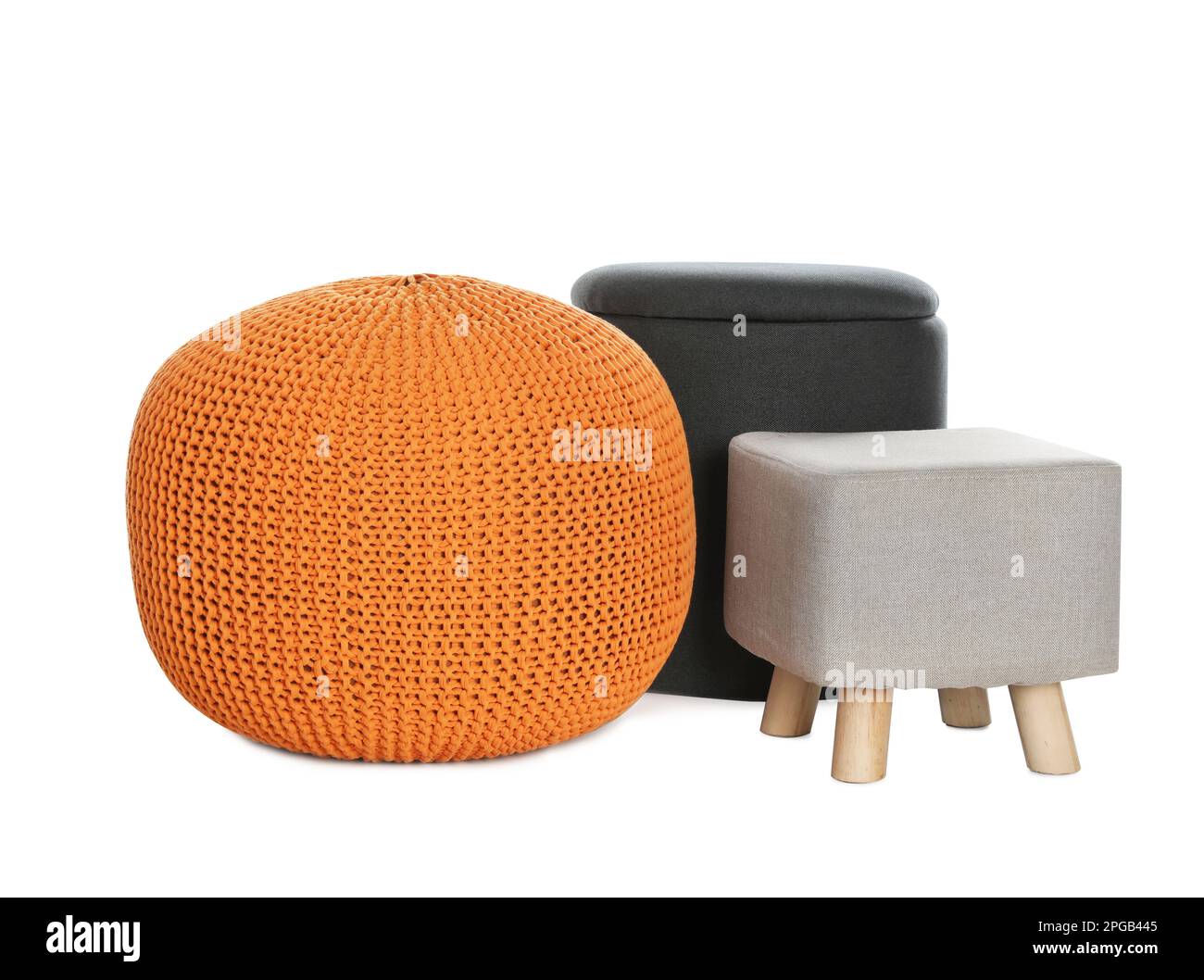 Different poufs on white background. Home design Stock Photo