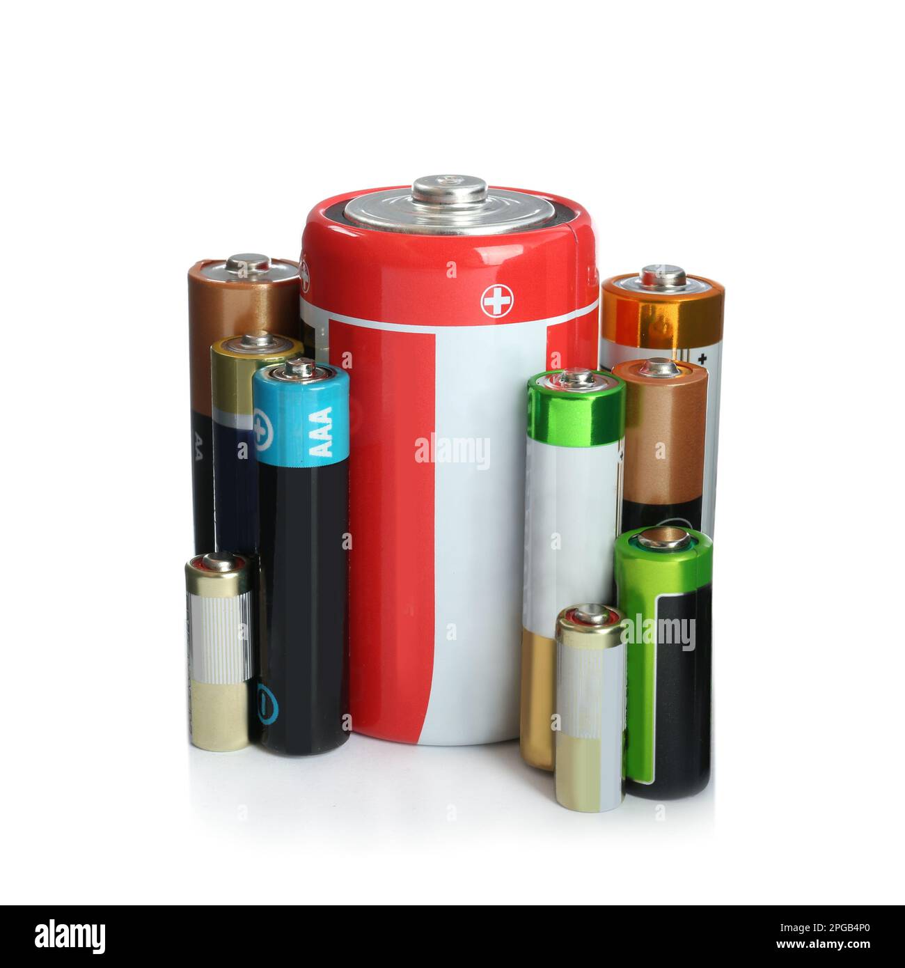 Many batteries of different types on white background Stock Photo Alamy
