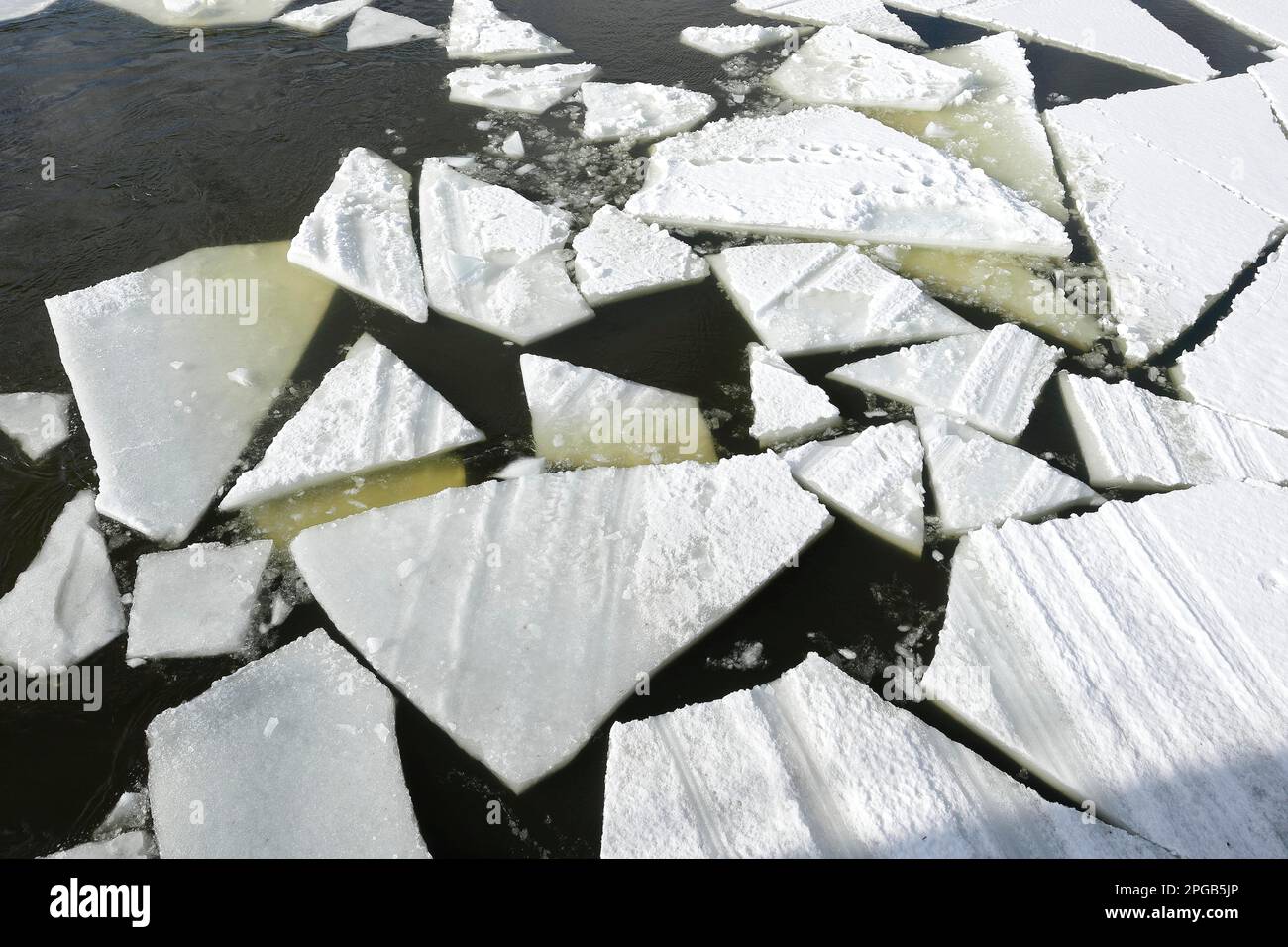 Floating ice sheets, Chateauguay River, Province of Quebec, Canada