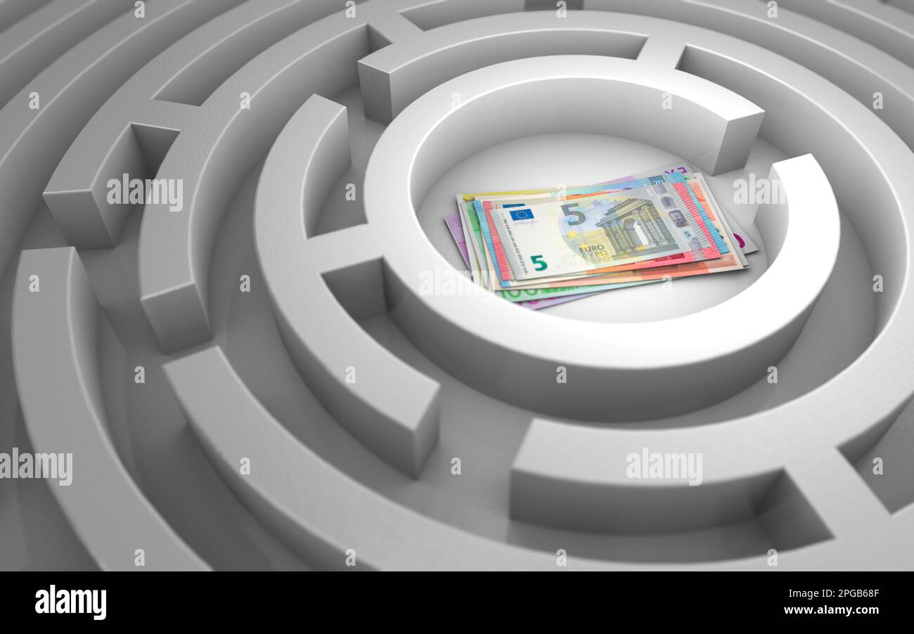 The difficulty of getting money. Maze with money stack Stock Photo Alamy