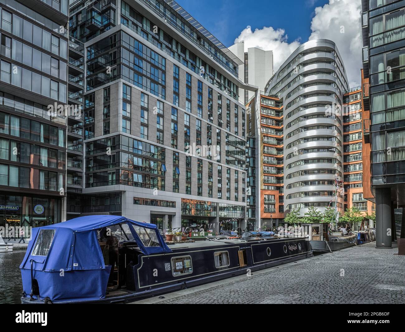 Wide Beamed Boat in Paddington Basin Stock Photo Alamy