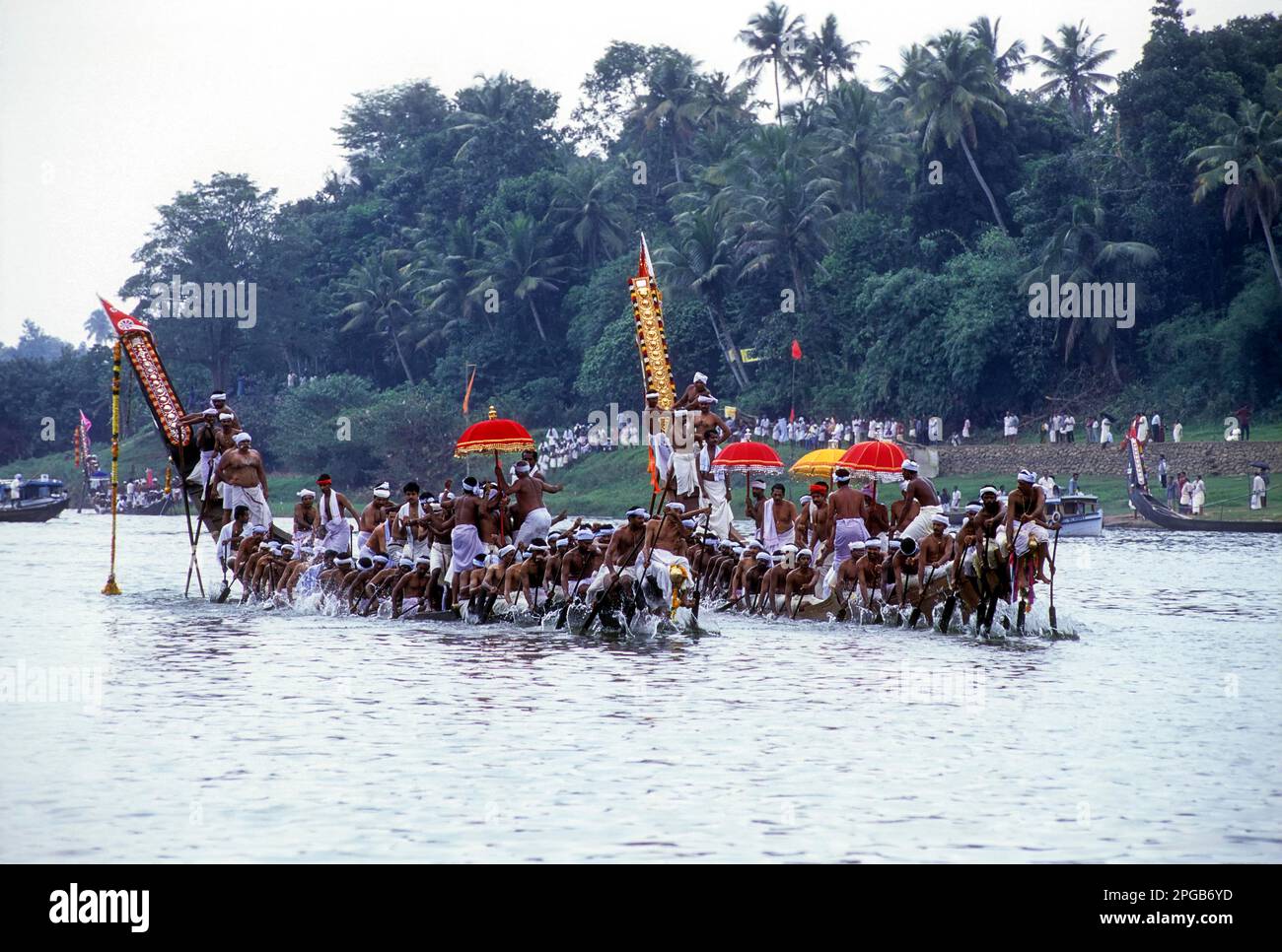 Aranmula Vallamkali festival or Snake Boat Race, held on Pampa River during Onam festival in Aranmula, Kerala, India, Asia Stock Photo