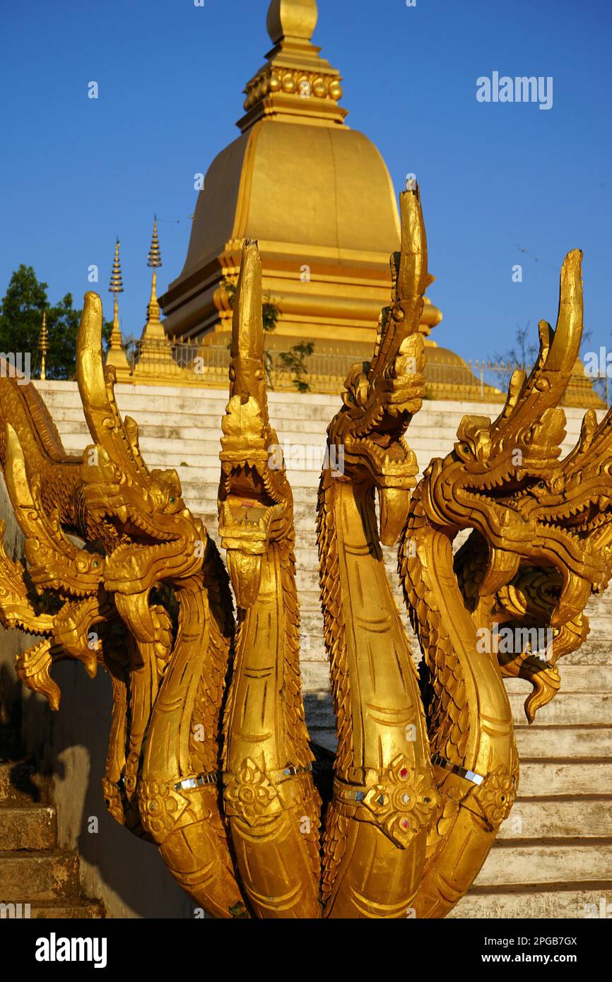 Nine-headed snake Naga, snake god, Naga, Phou That Stupa, Phou That, Muang Xay, Oudomxay, Oudomxay Province, Udomxay Province, Laos Stock Photo