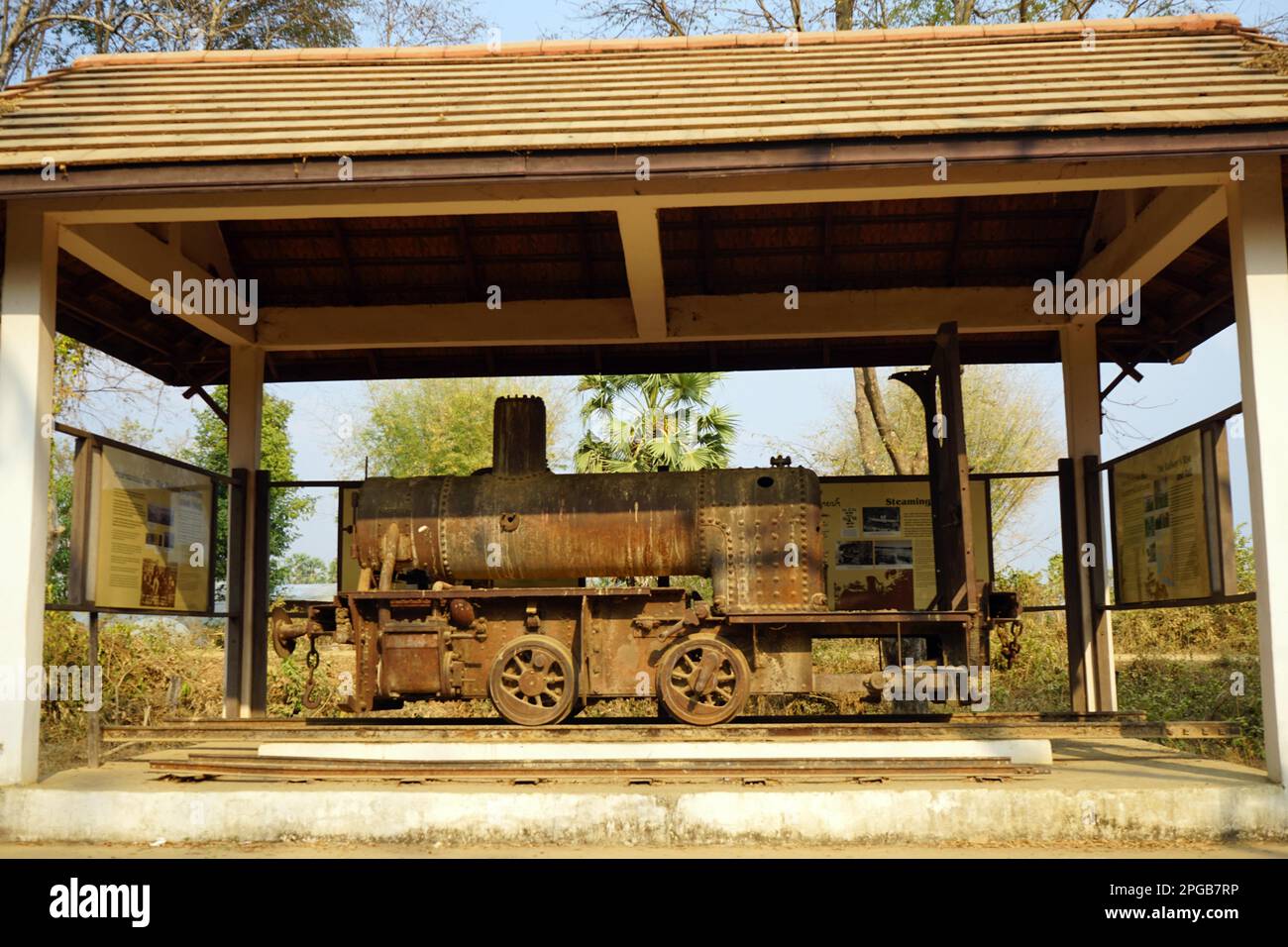 French colonial era locomotive, former railway, Ban Khon, Don Khon, 4000 islands, Si Phan Don, Mekong, Champasak Province, South Laos, Laos Stock Photo