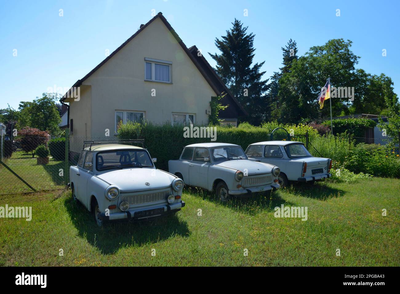 Trabants, front garden, Staaken, Spandau, Berlin, Germany Stock Photo