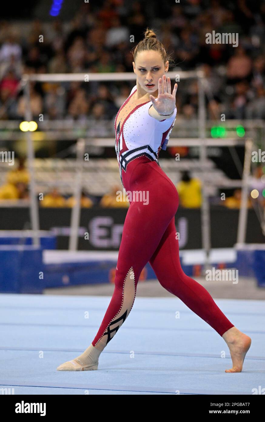 Sarah Voss (GER) Floor, EnBW DTB Cup, Artistic Gymnastics, Gymnastics, Porsche Arena, Stuttgart, Baden-Wuerttemberg, Germany Stock Photo