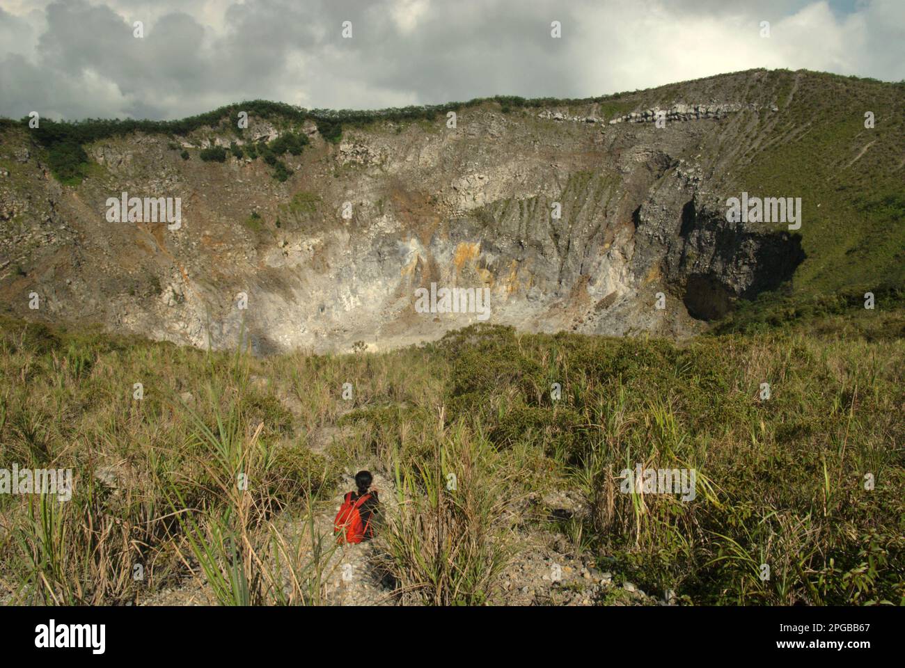 The crater of Mount Mahawu volcano in Tomohon, North Sulawesi, Indonesia. Stock Photo