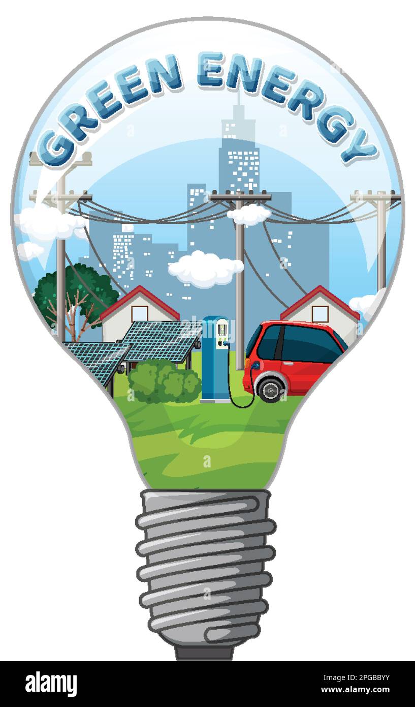 Green energy text with lightbulb banner template illustration Stock ...