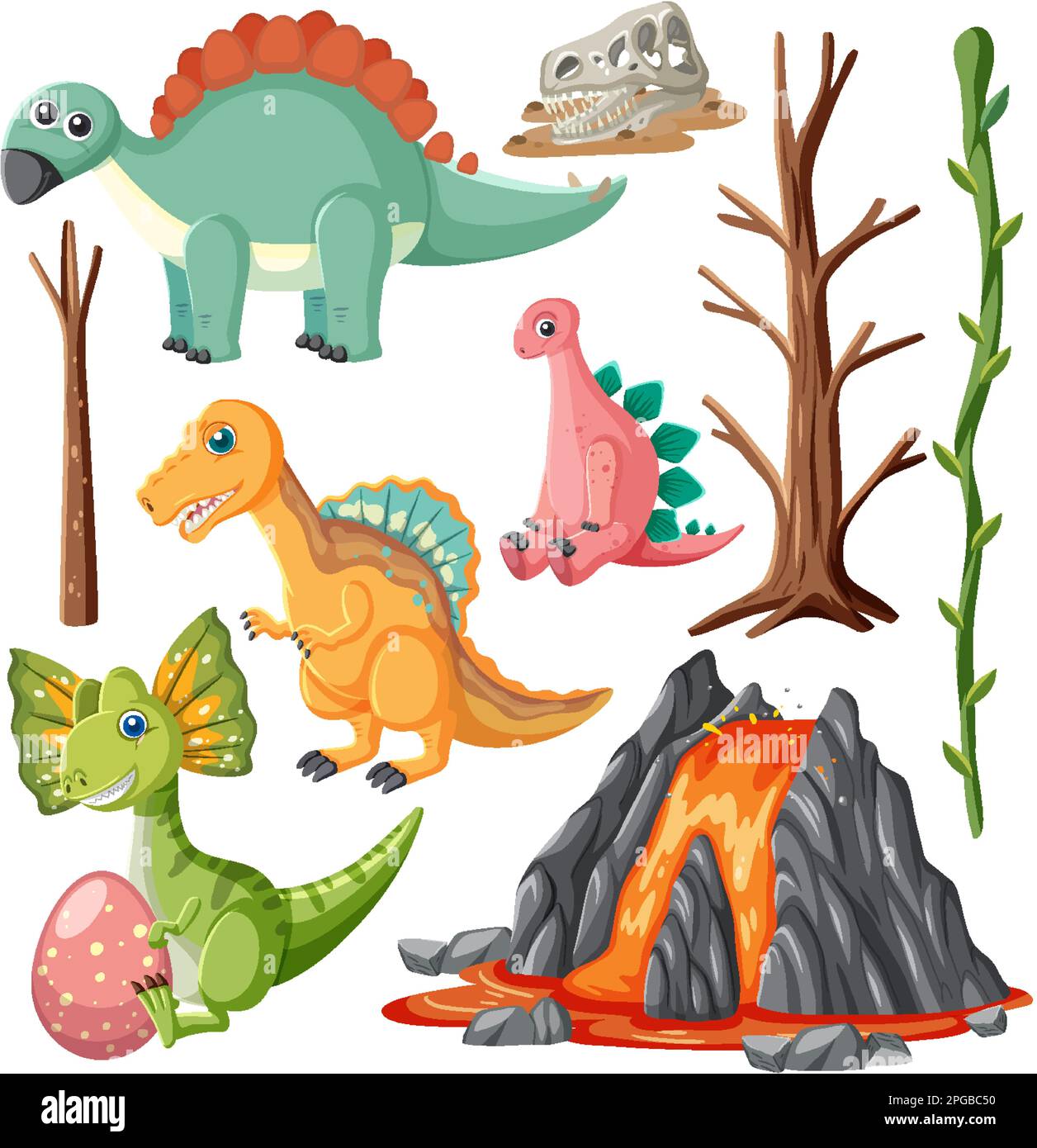 Dinosaurs and Natural Elements Vector Collection illustration Stock ...