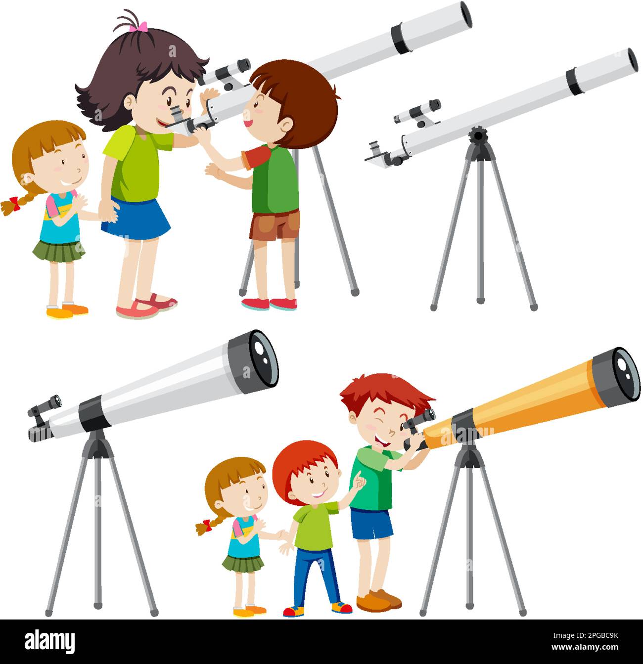Playful Children Using Telescopes Vector Collection illustration Stock