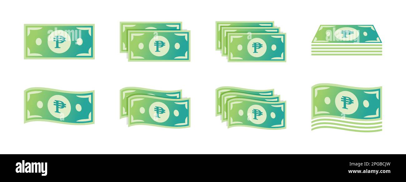 Philippine Peso Banknote Icon Set Stock Vector
