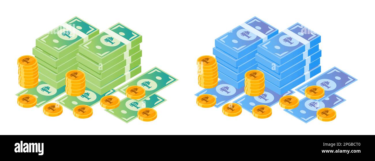 Philippine Peso Money Bundle and Coins Stock Vector