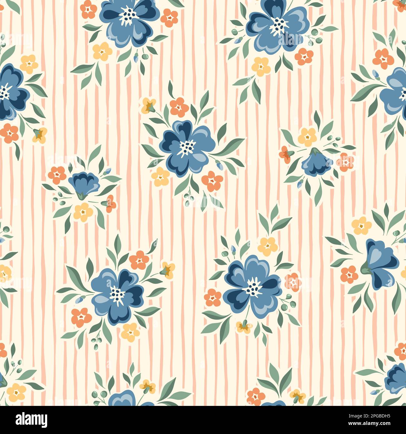 Delicate Chintz Romantic Meadow Wild Flowers and Stripes Vector Seamless Pattern Stock Vector