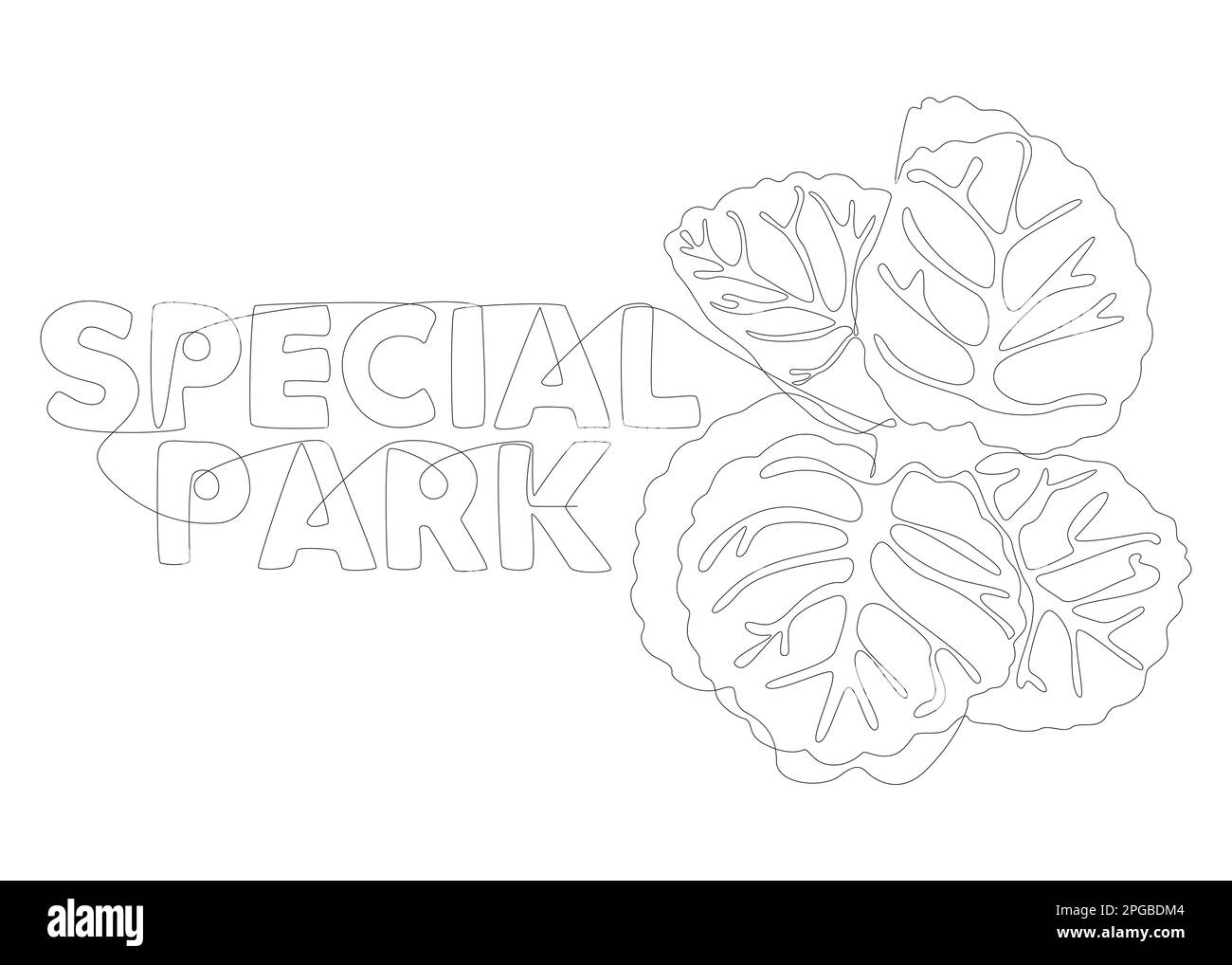 One continuous line of Special Park word with plants leaf. Thin Line ...