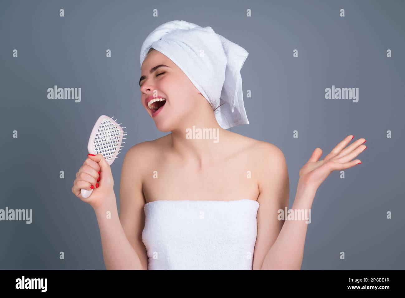 Beauty face of younf woman with natural healthy skin. Beautiful female portrait. Young woman with clean fresh skin studio background. Face care Stock Photo
