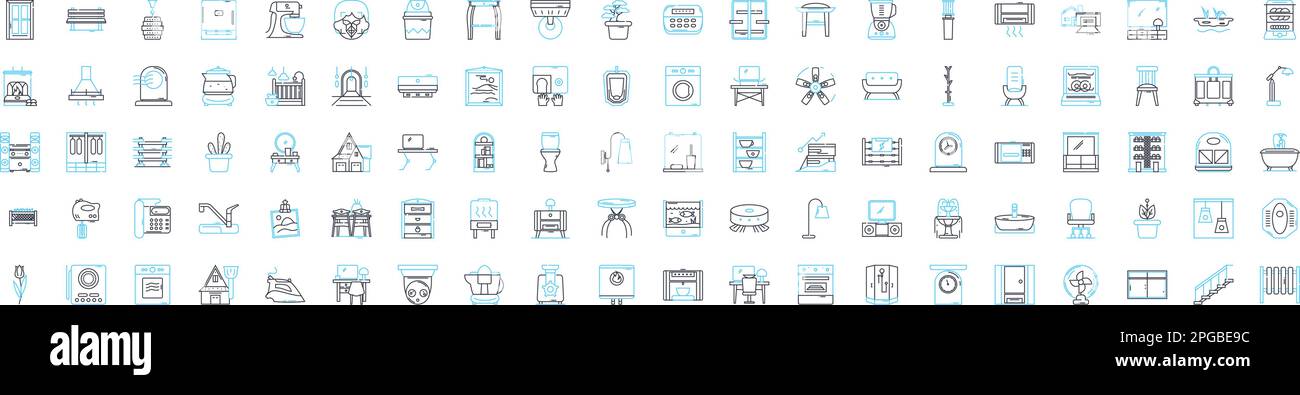 Modern furniture vector line icons set. contemporary, stylish, sleek, designer, functional, luxurious, updated illustration outline concept symbols Stock Vector