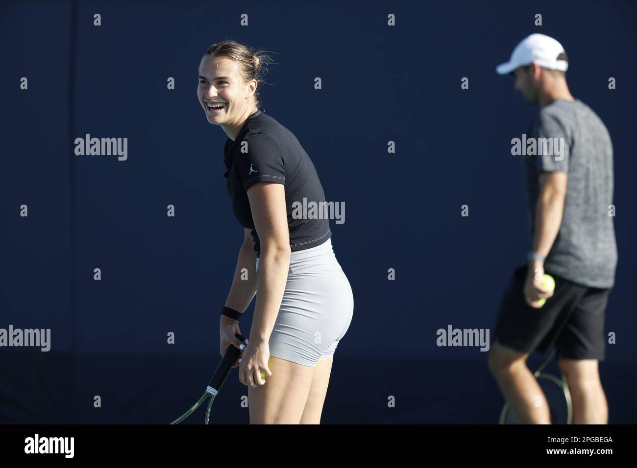 MIAMI GARDENS, FLORIDA - MARCH 21: Aryna Sabalenka during practice on