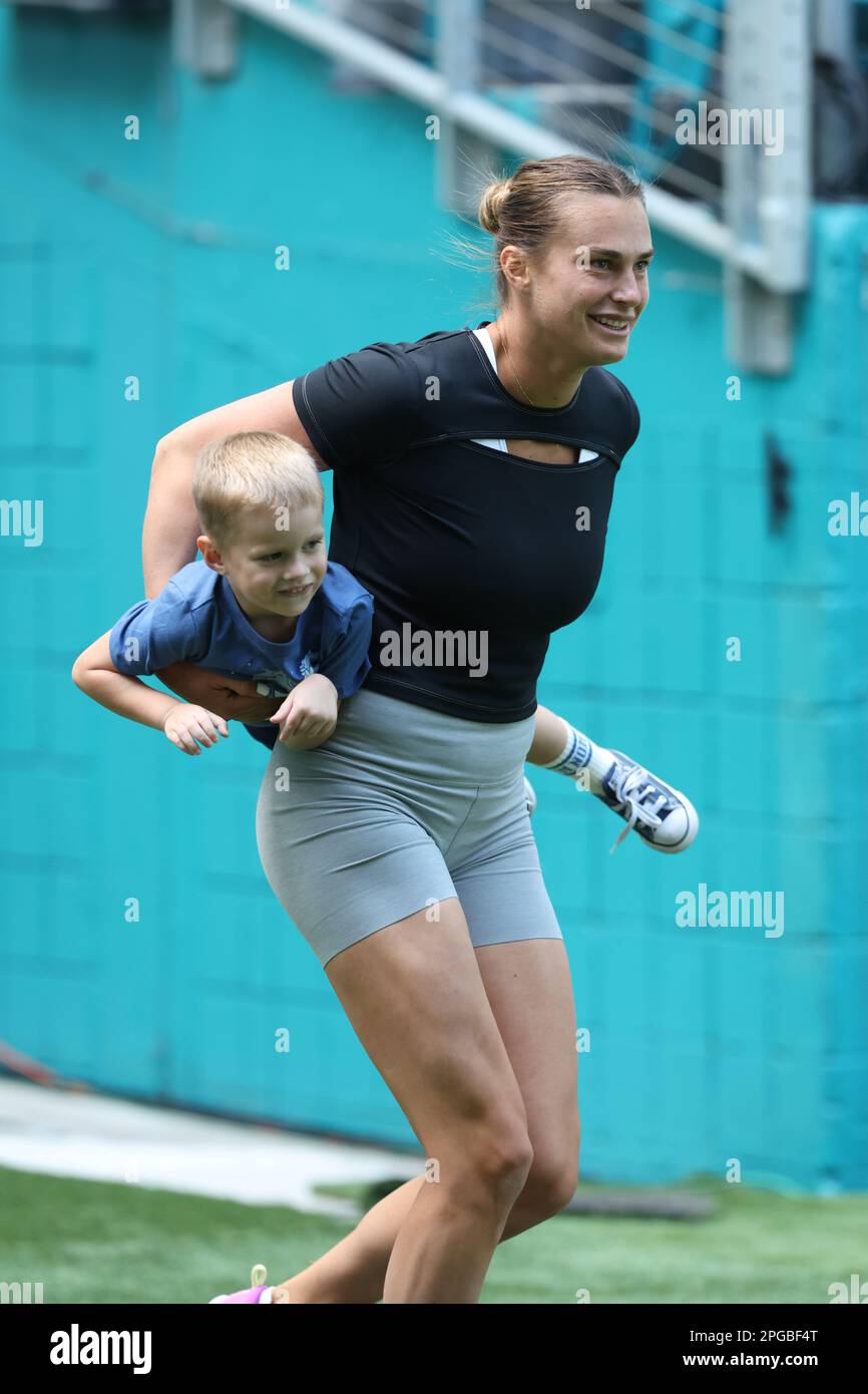 MIAMI GARDENS, FLORIDA - MARCH 21: Aryna Sabalenka during practice on