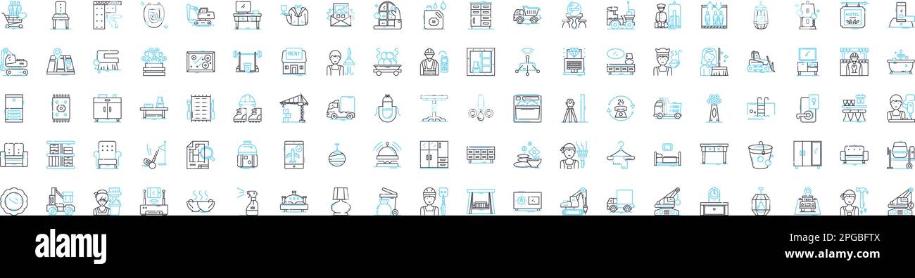 Hotel services vector line icons set. Accommodation, Amenities, Restaurants, Catering, Spa, Pool, Swimming illustration outline concept symbols and Stock Vector