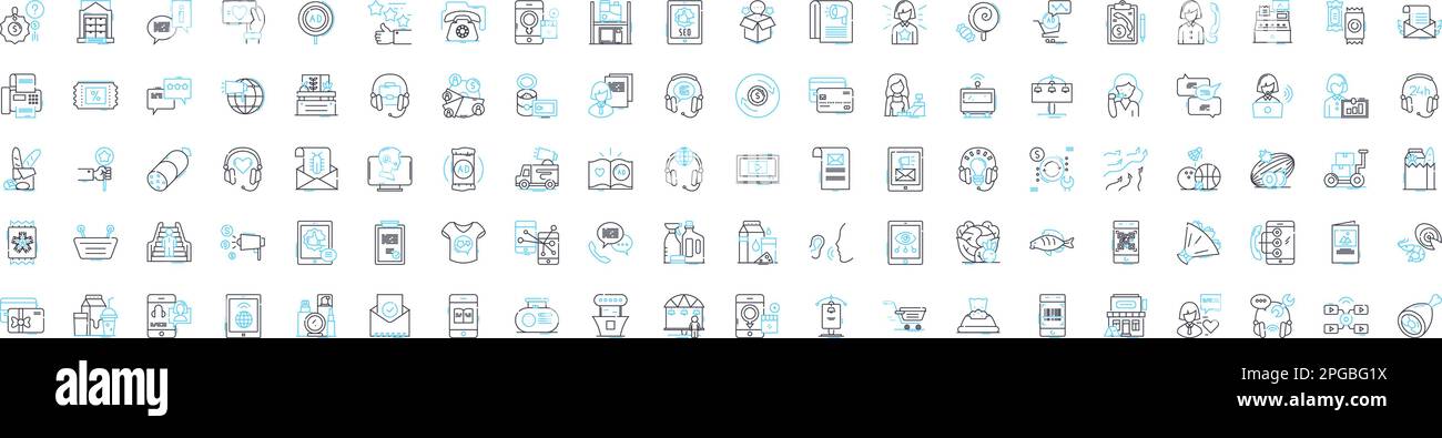 Sell vector line icons set. Sell, Market, Trade, Transact, Promote, Exchange, Retail illustration outline concept symbols and signs Stock Vector