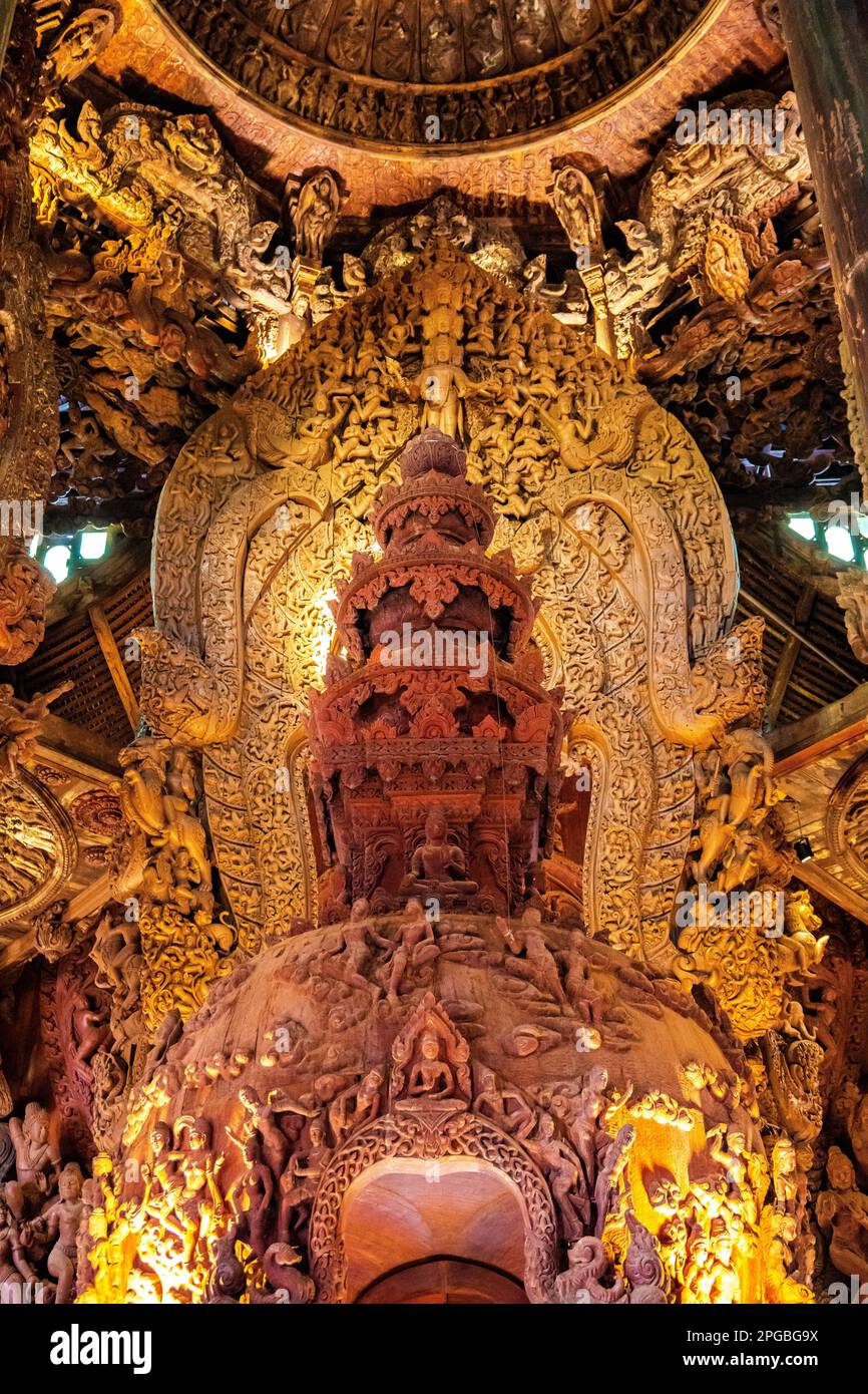 Wooden carving sculptures inside of the Sanctuary of Truth temple in ...