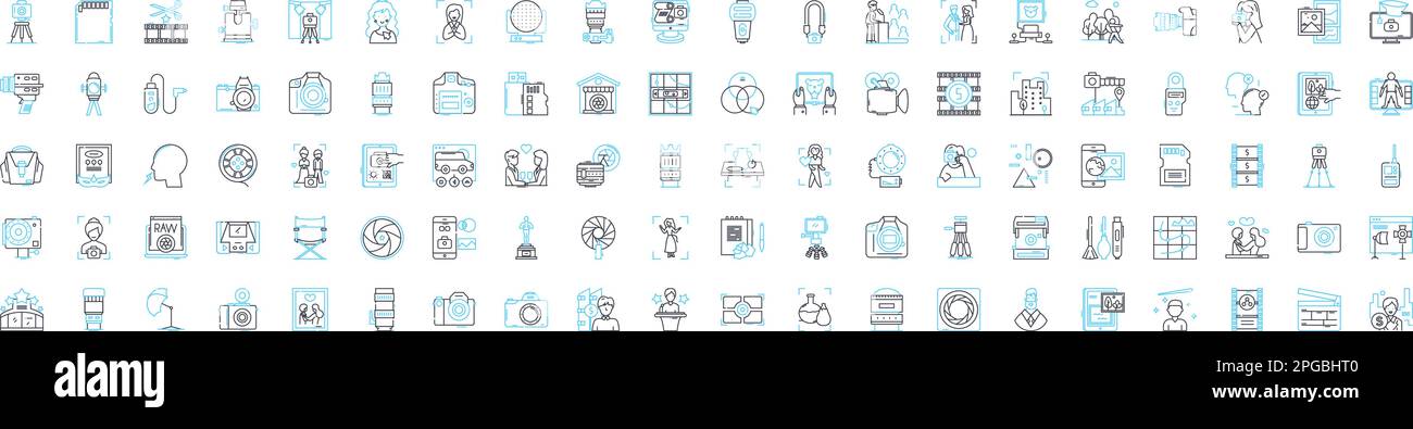 Commerce photography vector line icons set. Commerce, Photography, Portrait, Landscape, Wildlife, Nature, Still life illustration outline concept Stock Vector